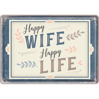 MINIBLECHSCHILD 10/14 cm Word Up Happy Wife Happy Life - Multicolor, Metall (14/10/0.1cm) - Nostalgic-Art