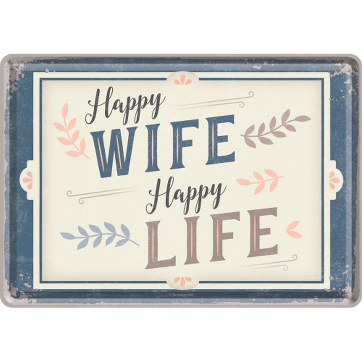 MINIBLECHSCHILD 10/14 cm Word Up Happy Wife Happy Life - Multicolor, Metall (14/10/0.1cm) - Nostalgic-Art