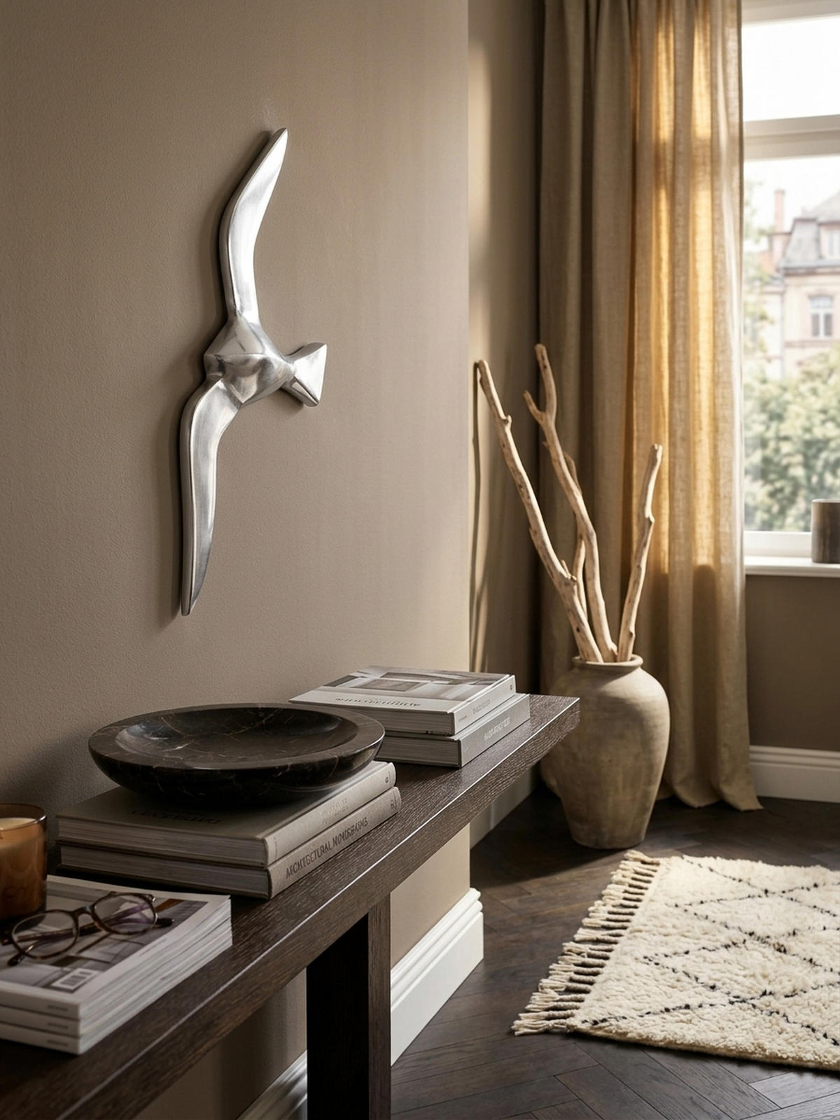 WANDDEKO Möwe Aluminium silberfarben poliert 30 cm mit Wandhalterung - Silberfarben, Metall (30/13/3cm) - KADIMA DESIGN