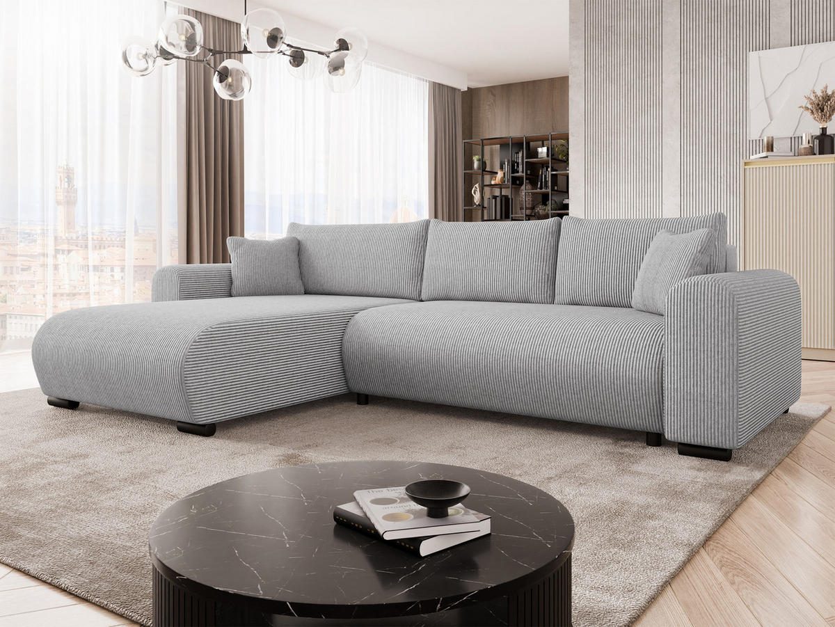 ECKSOFA Merkos Cord - Hellgrau/Schwarz, Holz/Textil (285/188cm) - MIRJAN24