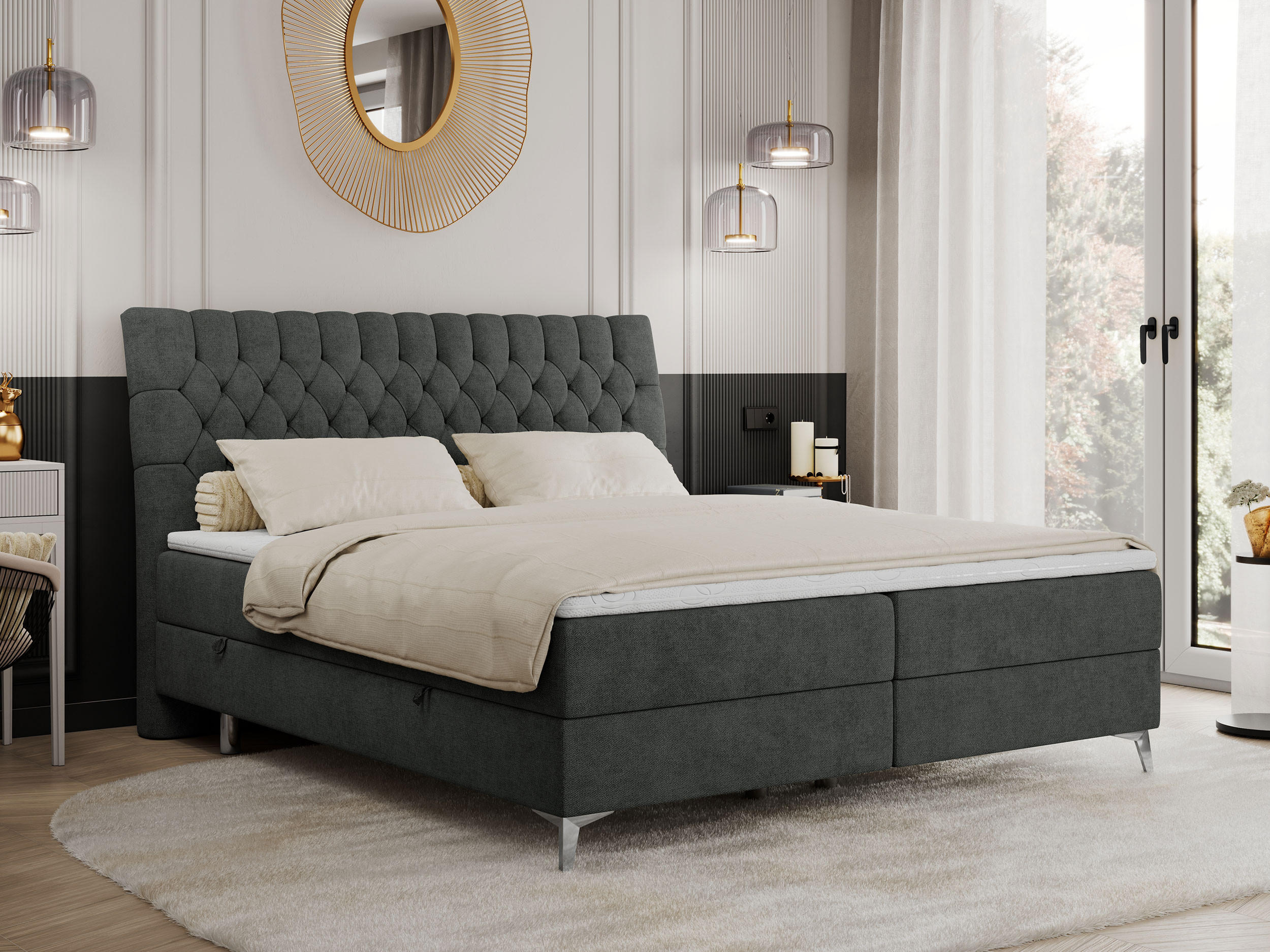 BOXBETT MILEN 200/200 Dunkelgrau Struktur - H3 - Dunkelgrau, Holz/Textil (200/200cm) - MKS