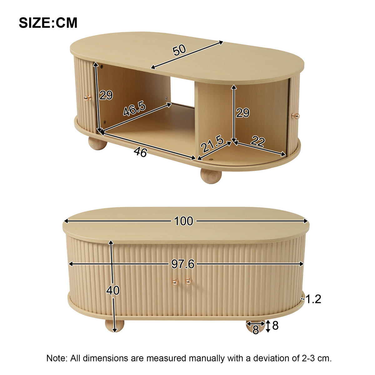 COUCHTISCH Oval 100/50/40 cm - Hellbraun, Holzwerkstoff (100/50/40cm) - Urban Meuble