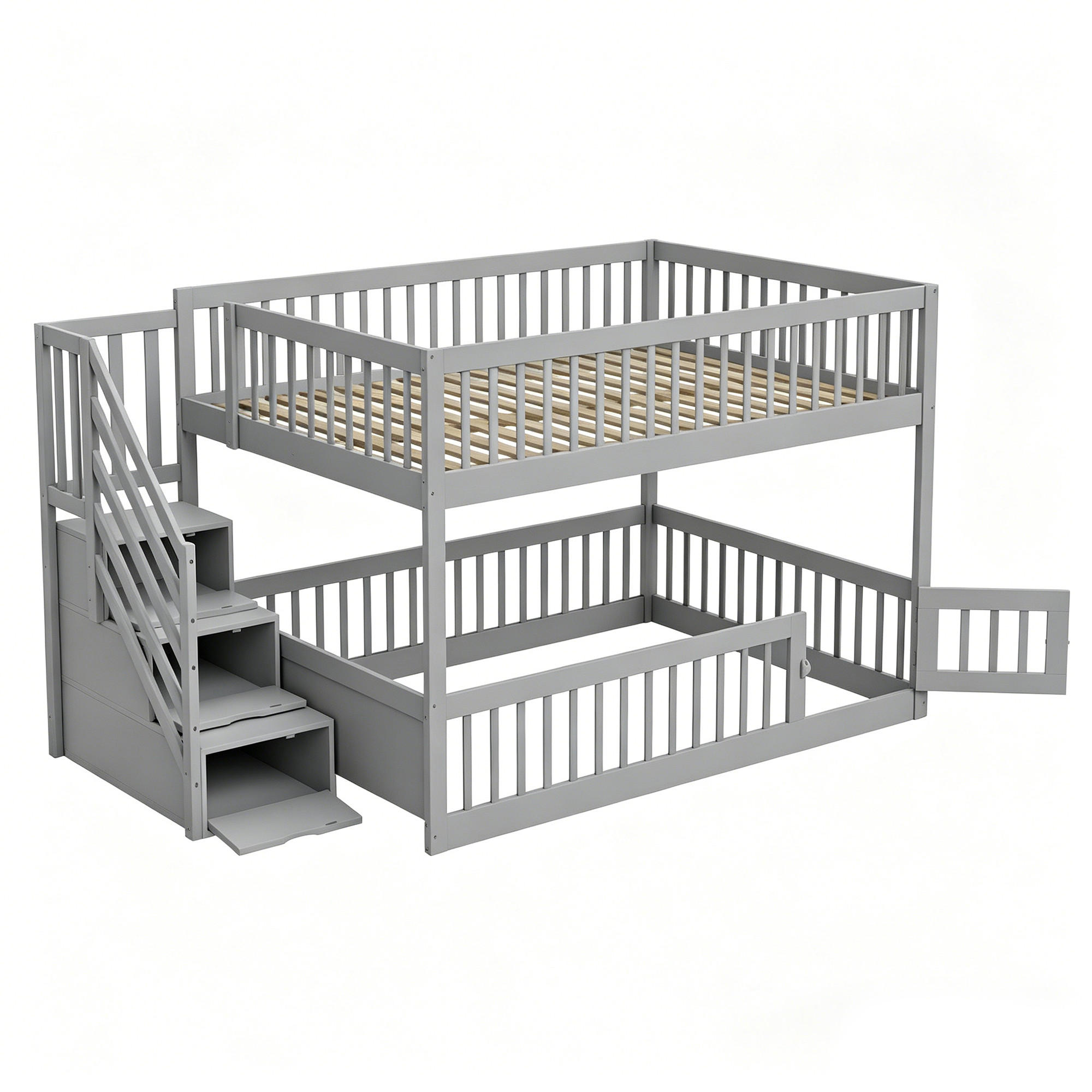 ETAGENBETT 140/200 cm DE-32551 mit Sicherheitstreppe und Spielbereich Grau - Grau, Holz (140/200cm) - ComfortXL