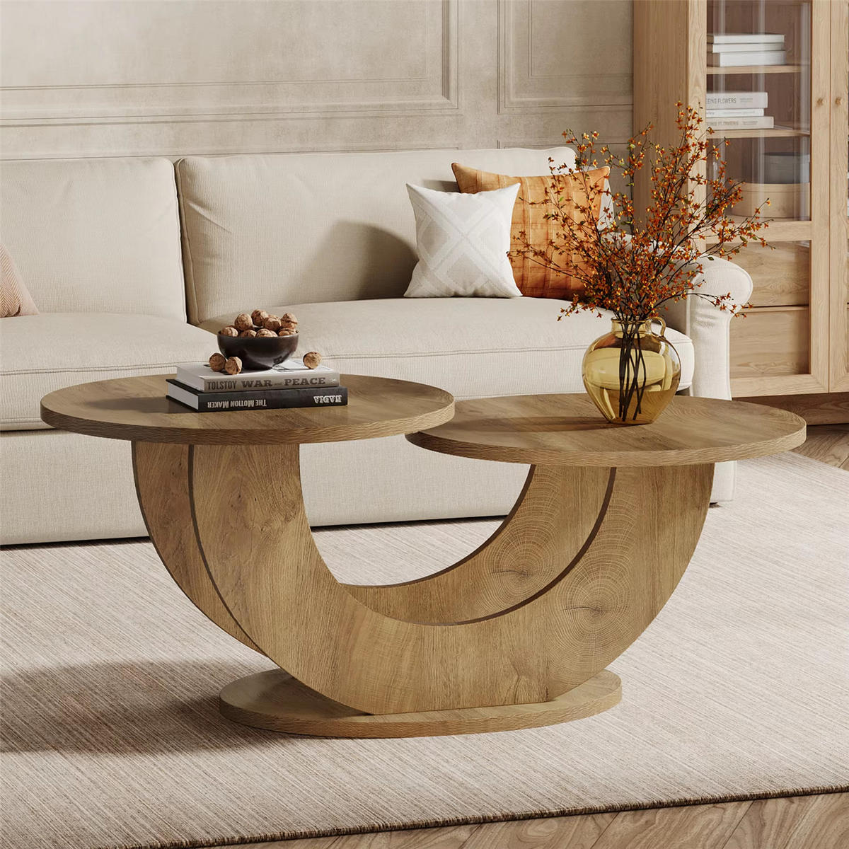 COUCHTISCH Rund 115 cm mit U-Gestell - Naturfarben, Holz (60/115/50cm) - Bomclap