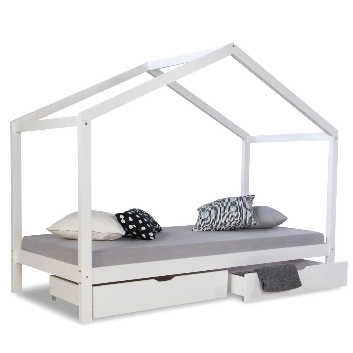 HAUSBETT mit Stauraum 90/200 cm Weiß - Weiß, Holz (208/160/96cm) - Homestyle4u