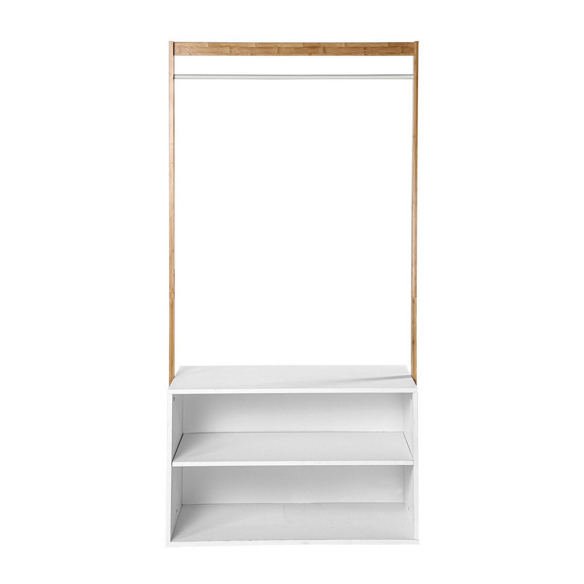 GARDEROBENSTÄNDER mit Stauraum - Weißdekor und Bamboo - L90 cm - Weiß, Holz (40/171/90cm) - Calicosy