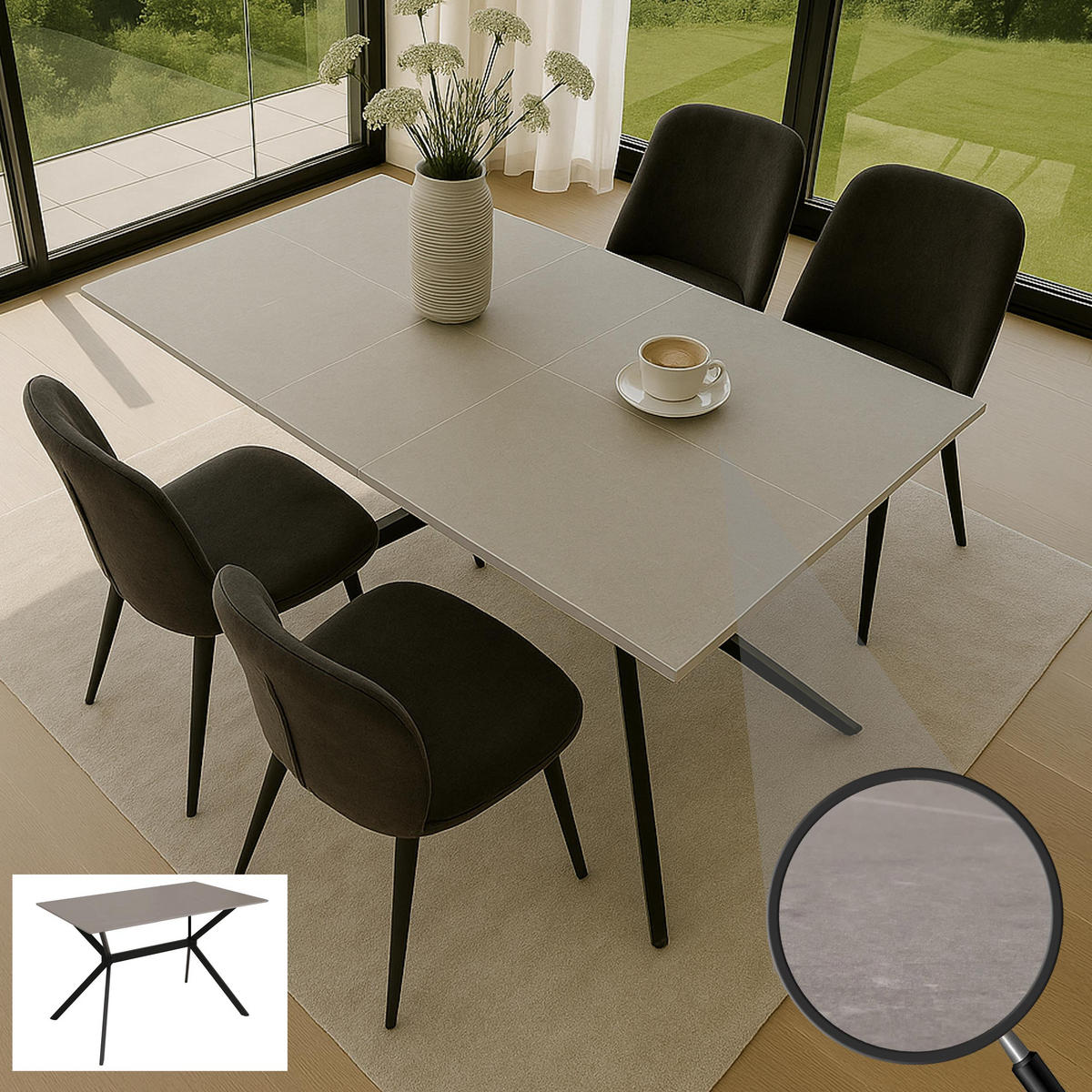 JÍDELNÍ STŮL hranatý šedý - šedá, kámen (70/120/76cm) - MCW