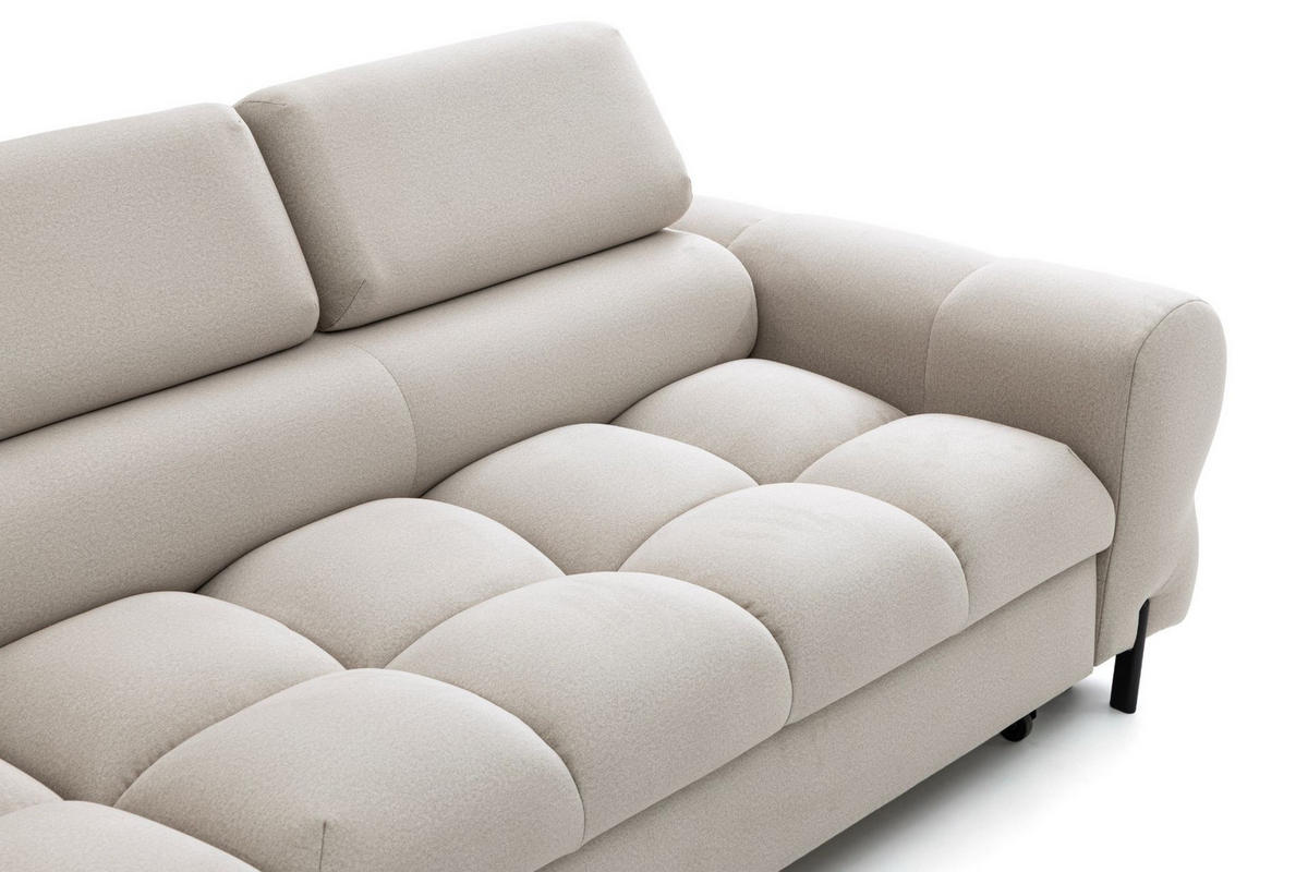 ECKSOFA BOWL L Links mit Schlaffunktion 125x195 Velours Creme - Creme/Schwarz, Holz/Textil (260/195cm) - Muffo