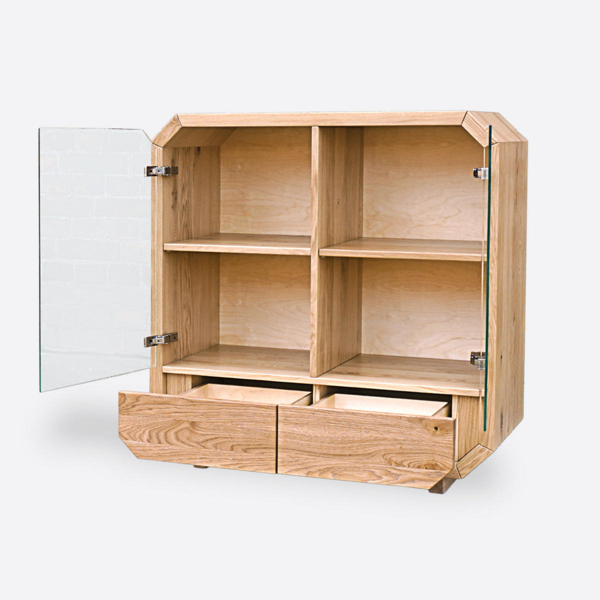 KOMMODE aus Massivholz mit Glas OMNIS - Eichefarben, Holz (100/105/40cm) - Rawood Furniture