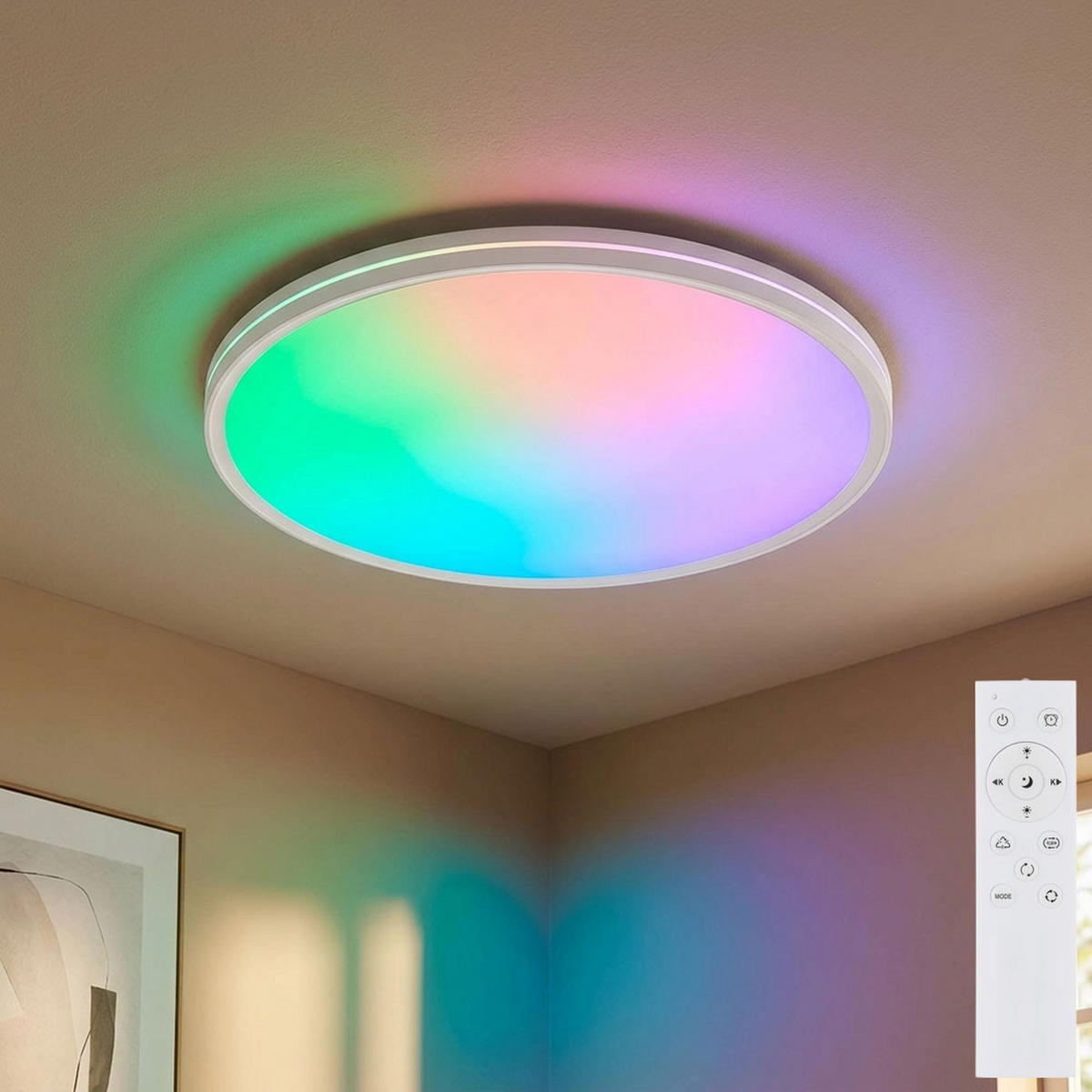 DECKENLEUCHTE DWAIN, WEISS, LED, DIMMBAR - Weiß, Kunststoff (37/37/7cm) - Globo Lighting