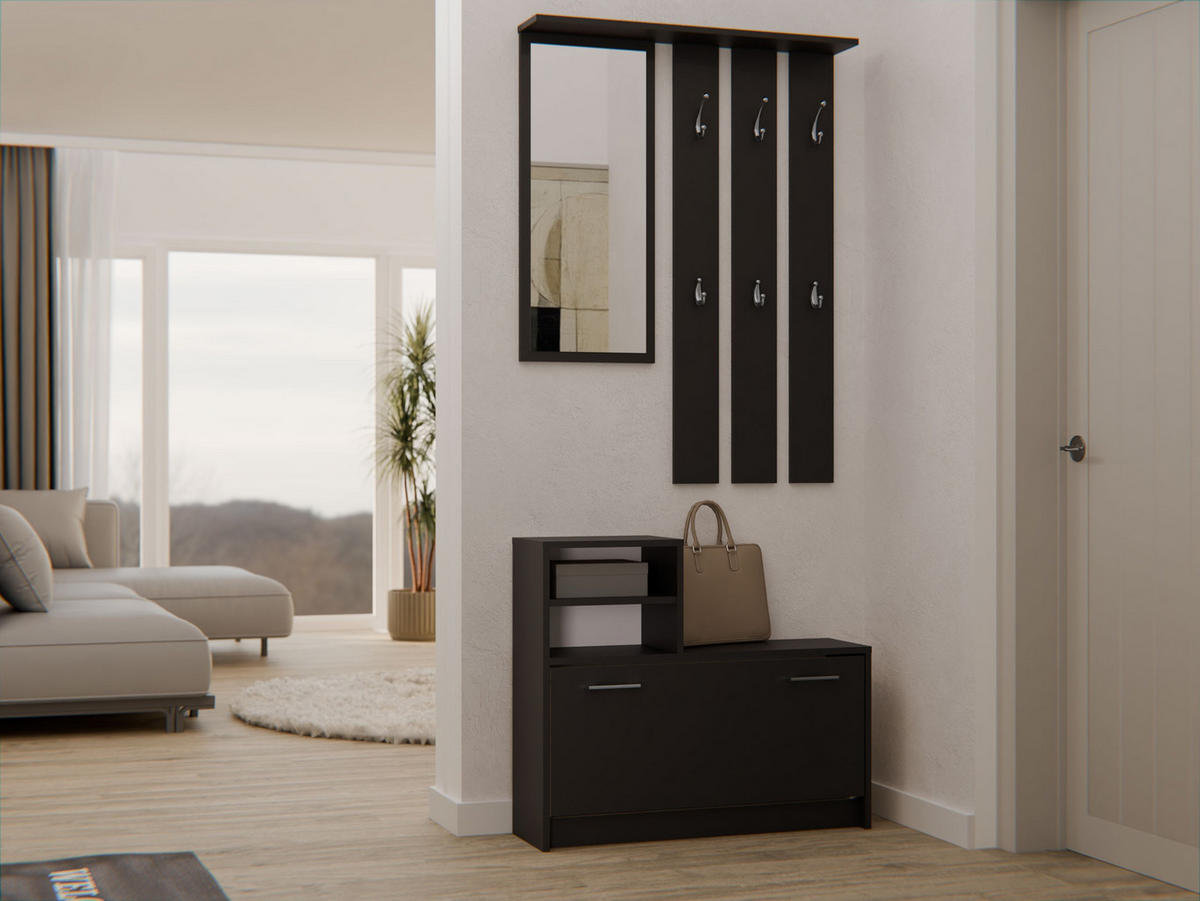 GARDEROBENSET Verena (2-teilig) - Schwarz, Holzwerkstoff (85/180/24cm) - kommodly