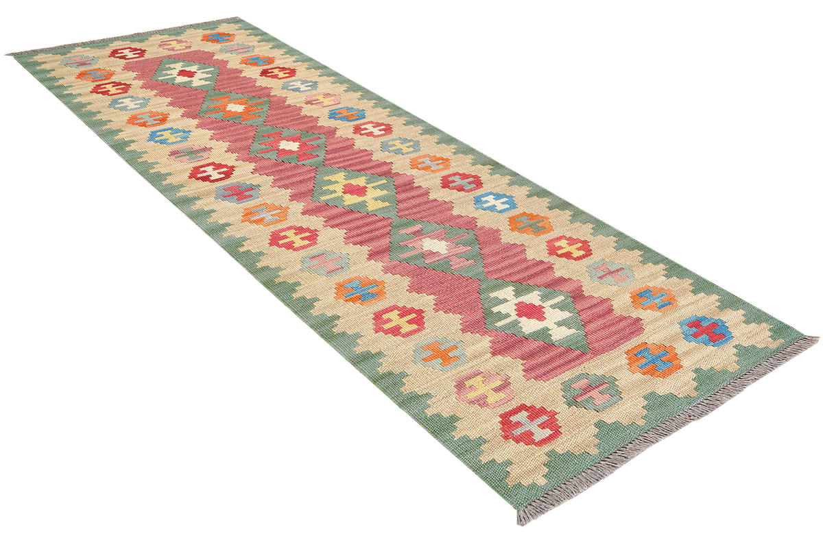 HANDWEBTEPPICH Kelim Gashgai Türkis 193/56 cm Schurwolle - Türkis, Textil (56/193cm) - Looma