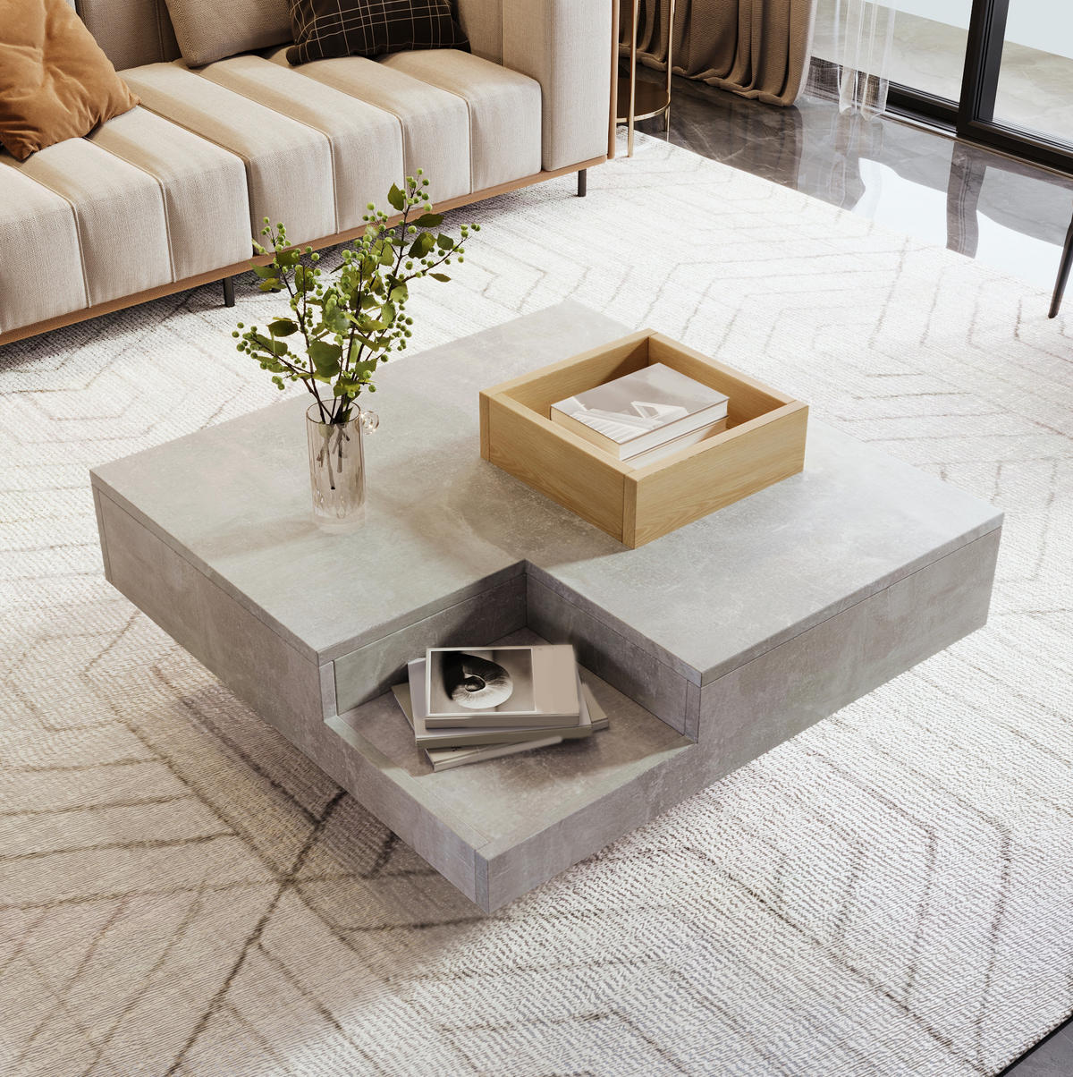COUCHTISCH mit Aufbewahrungsbox 72x72 cm Grau Holzoptik - Grau, Holzwerkstoff (72/72/30cm) - Meubliv