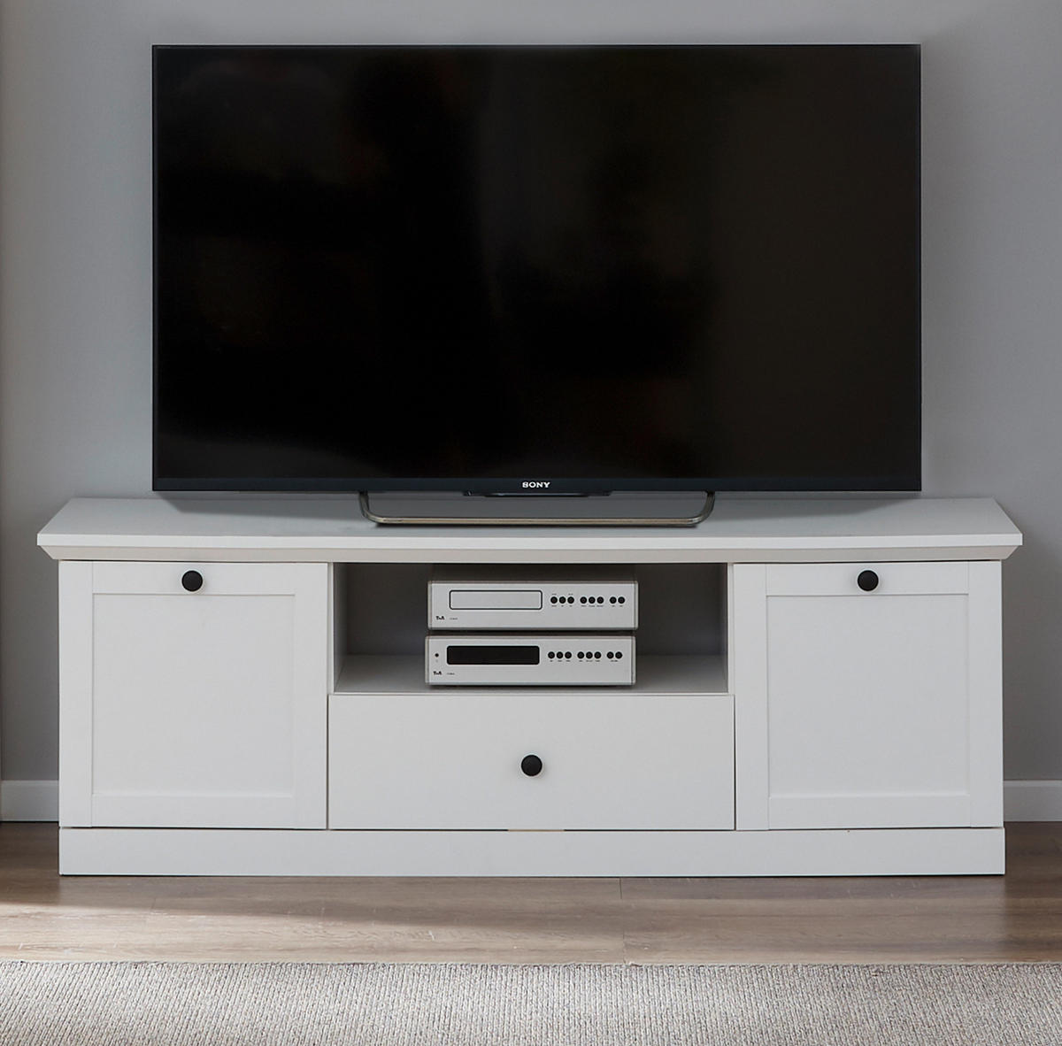 TV-LOWBOARD weiß 140 x 49 cm, Fernsehtisch im Landhaus-Stil - Silberfarben/Weiß, Holzwerkstoff/Metall (41/49/140cm) - Top.Furn