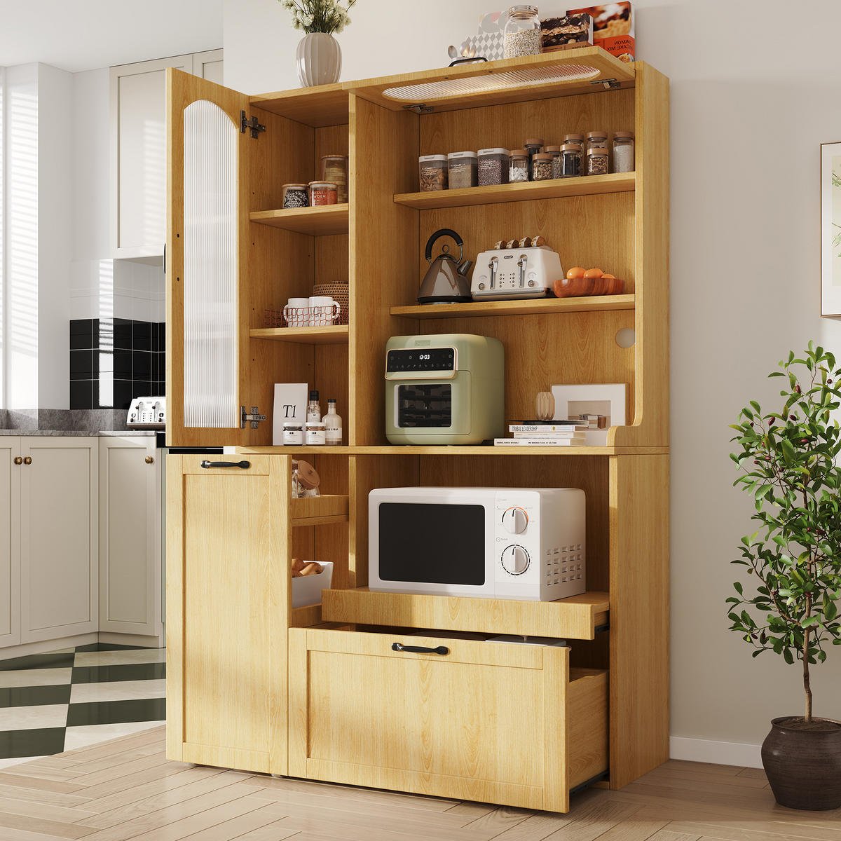BUFFET Riffelglas Naturfarben 98/40/177 cm - Naturfarben, Holz (98/177/40cm) - PANGIVO
