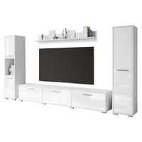 WOHNWAND Bogota XL - Weiß Hochglanz/Silberfarben, Holzwerkstoff/Kunststoff (180/30/31cm) - MIRJAN24