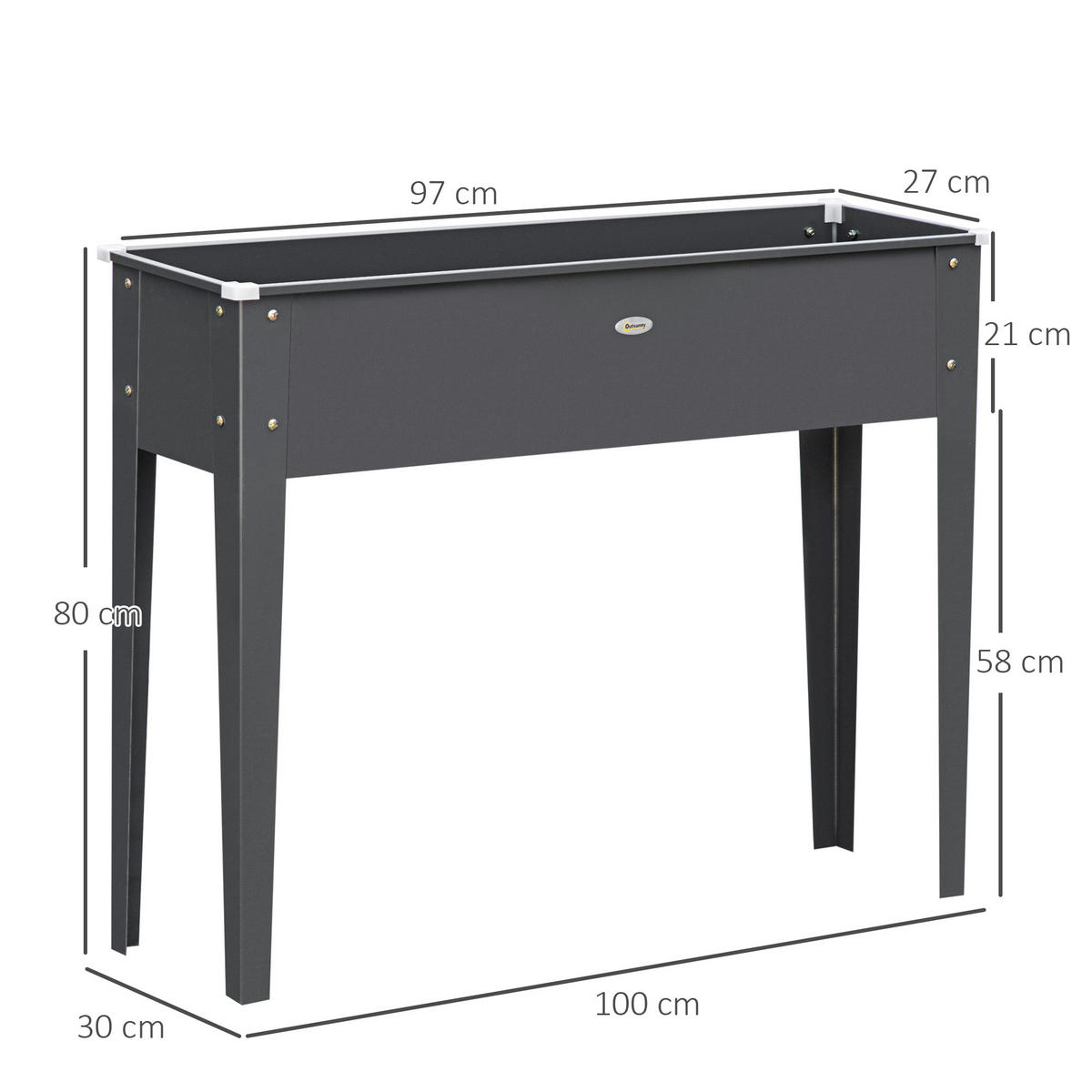 HOCHBEET DE-15980 mit Abflussloch Grau - Grau, Metall (100/80/30cm) - ComfortXL