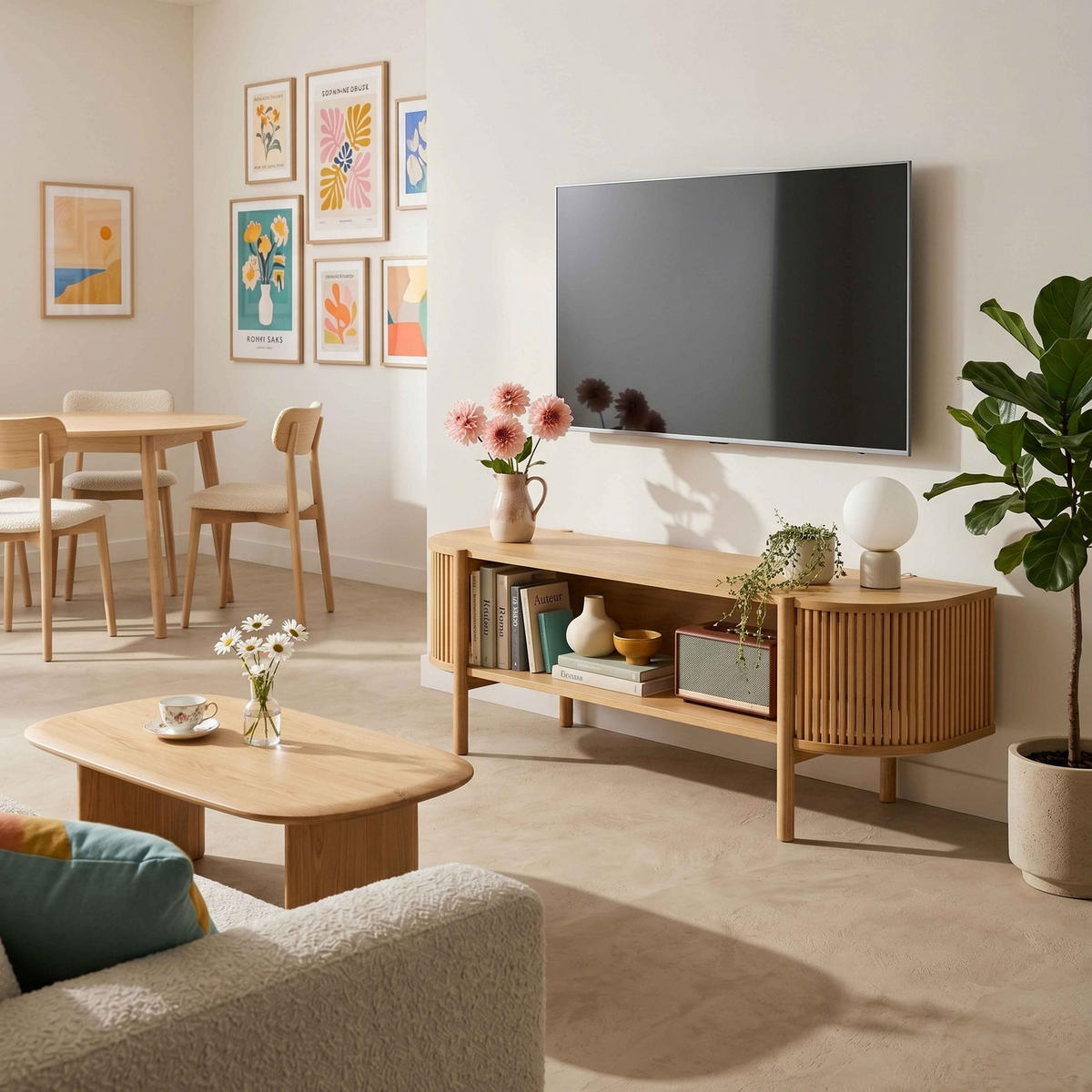 TV-SCHRANK 160 cm, helles Holz - Beige, Holz/Holzwerkstoff (160/50/40cm) - Oviala