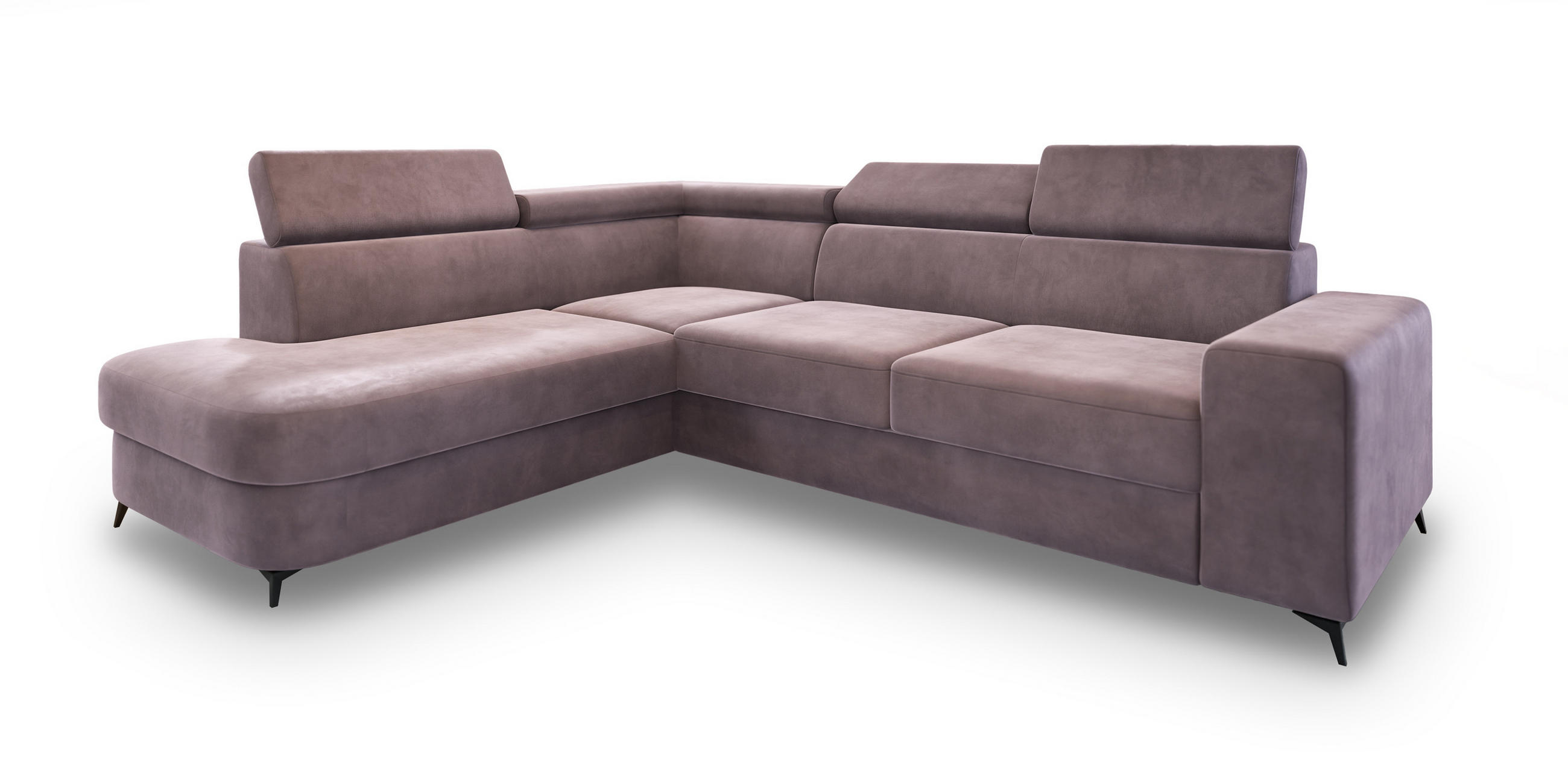 ECKSOFA ALVORO L-S Lila Velours-Stoff mit Schlaffunktion - Lila, Holz (253/190cm) - MASSENO