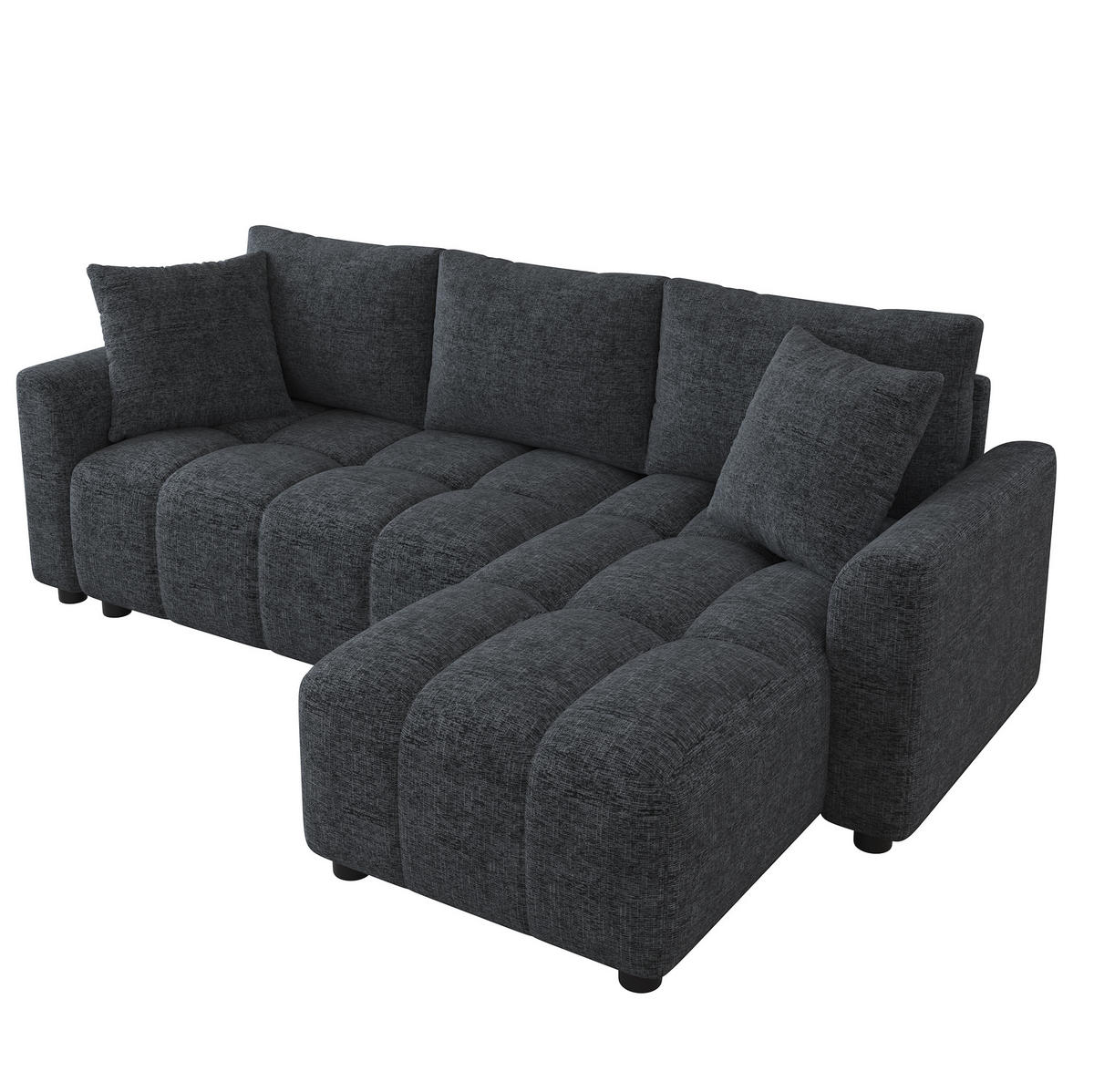 ECKSOFA 204/127/82,5 cm grau aus Chenille mit Chaiselongue - Grau, Textil (127/204cm) - OKWISH