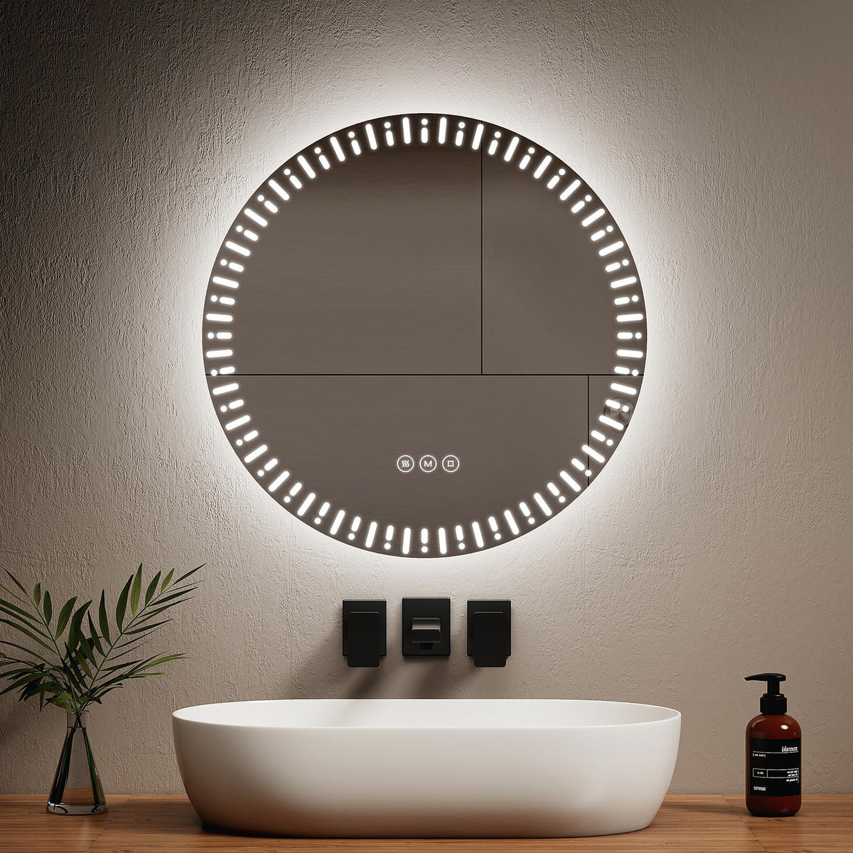 BADSPIEGEL Runder mit Beleuchtung mit Muster ф60 cm - Weiß, Glas (60/2.9/60cm) - EMKE