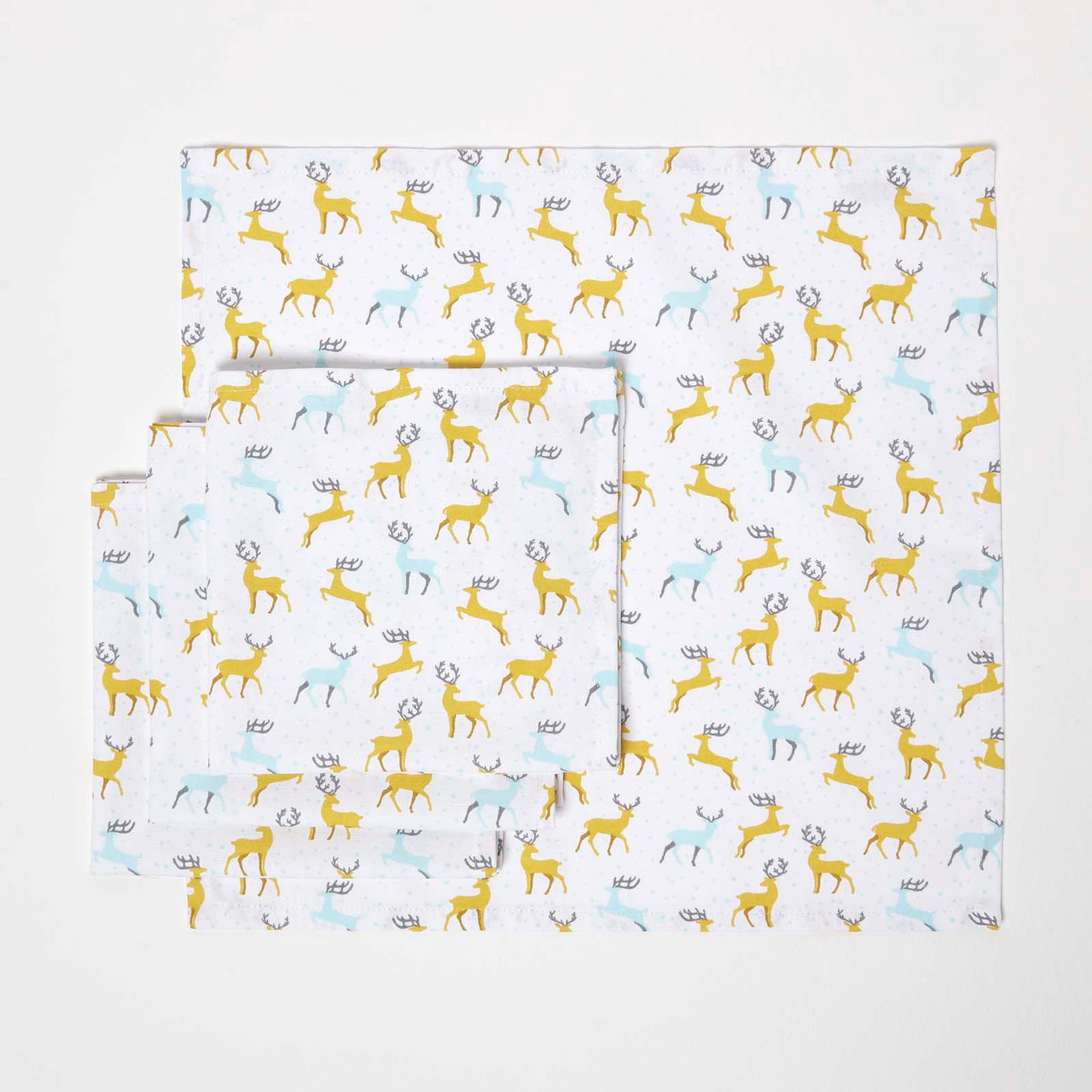 WEIHNACHTSSERVIETTEN Majestätischer Hirsch, 4er-Set grau-gelbe Stoffservietten 45/45 cm - Gelb, Textil (45/45cm) - Homescapes