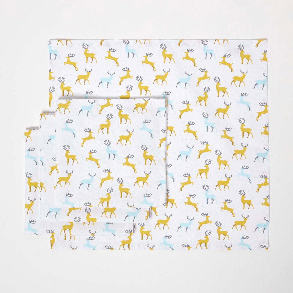 WEIHNACHTSSERVIETTEN Majestätischer Hirsch, 4er-Set grau-gelbe Stoffservietten 45/45 cm - Gelb, Textil (45/45cm) - Homescapes