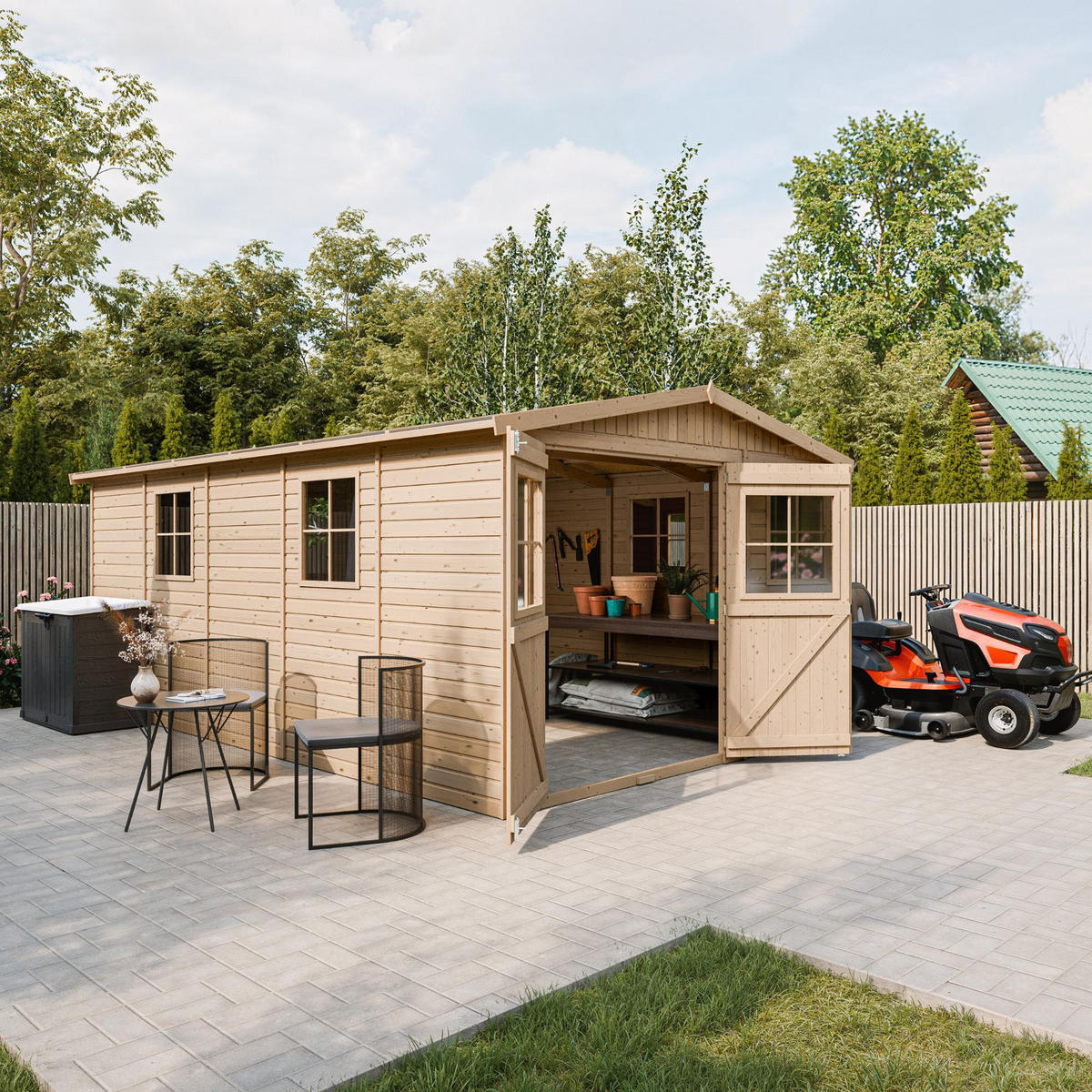 HOLZ-GARTENHAUS - H226x516x324 cm/15 m² - M337 - Beige, Holz (324/226/493cm) - Timbela