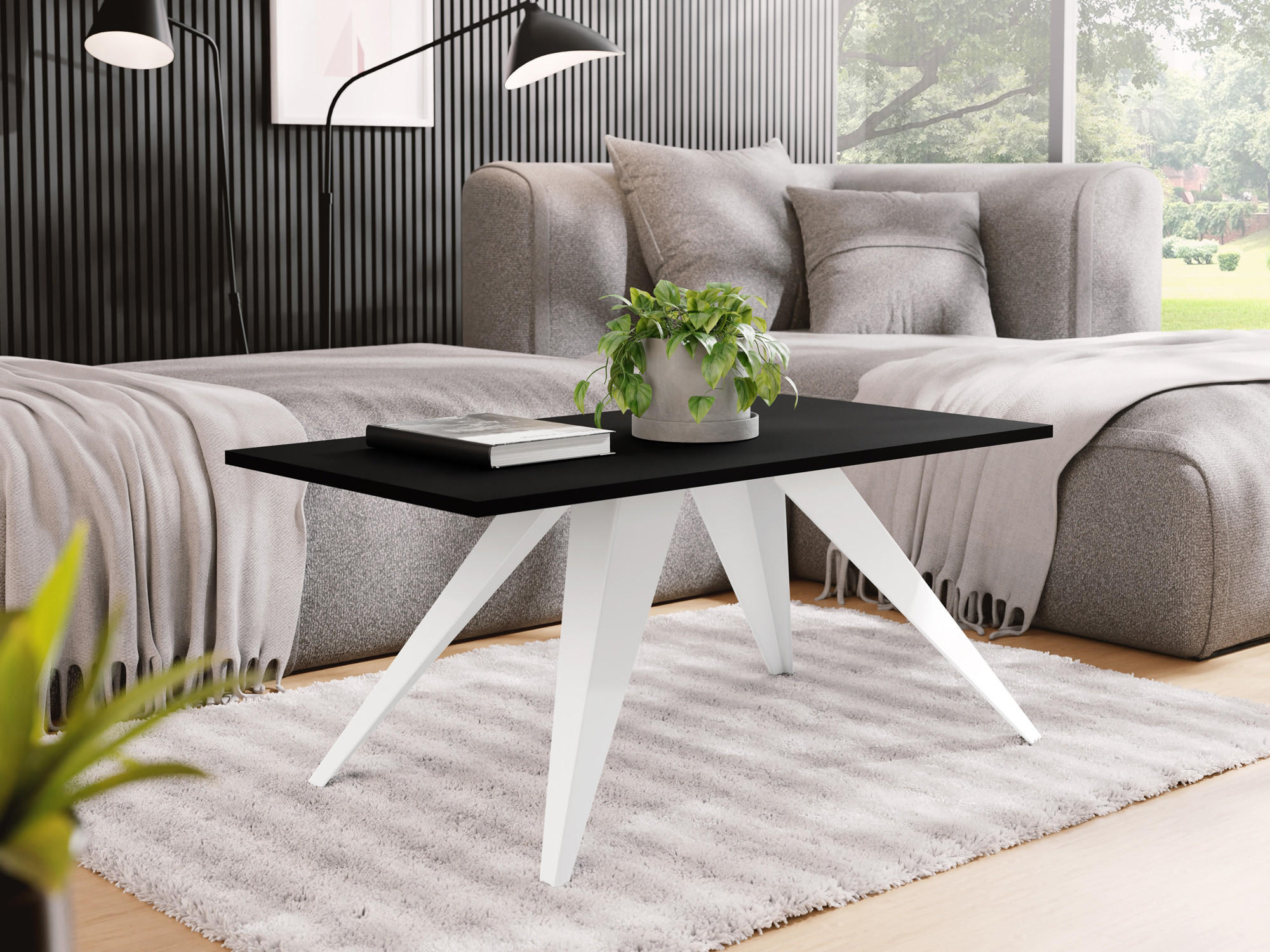 ESSTISCH Vance rechteckig, Schwarz 120/60/48 cm - Schwarz/Weiß, Holzwerkstoff/Metall (60/120/48cm) - WFL GROUP