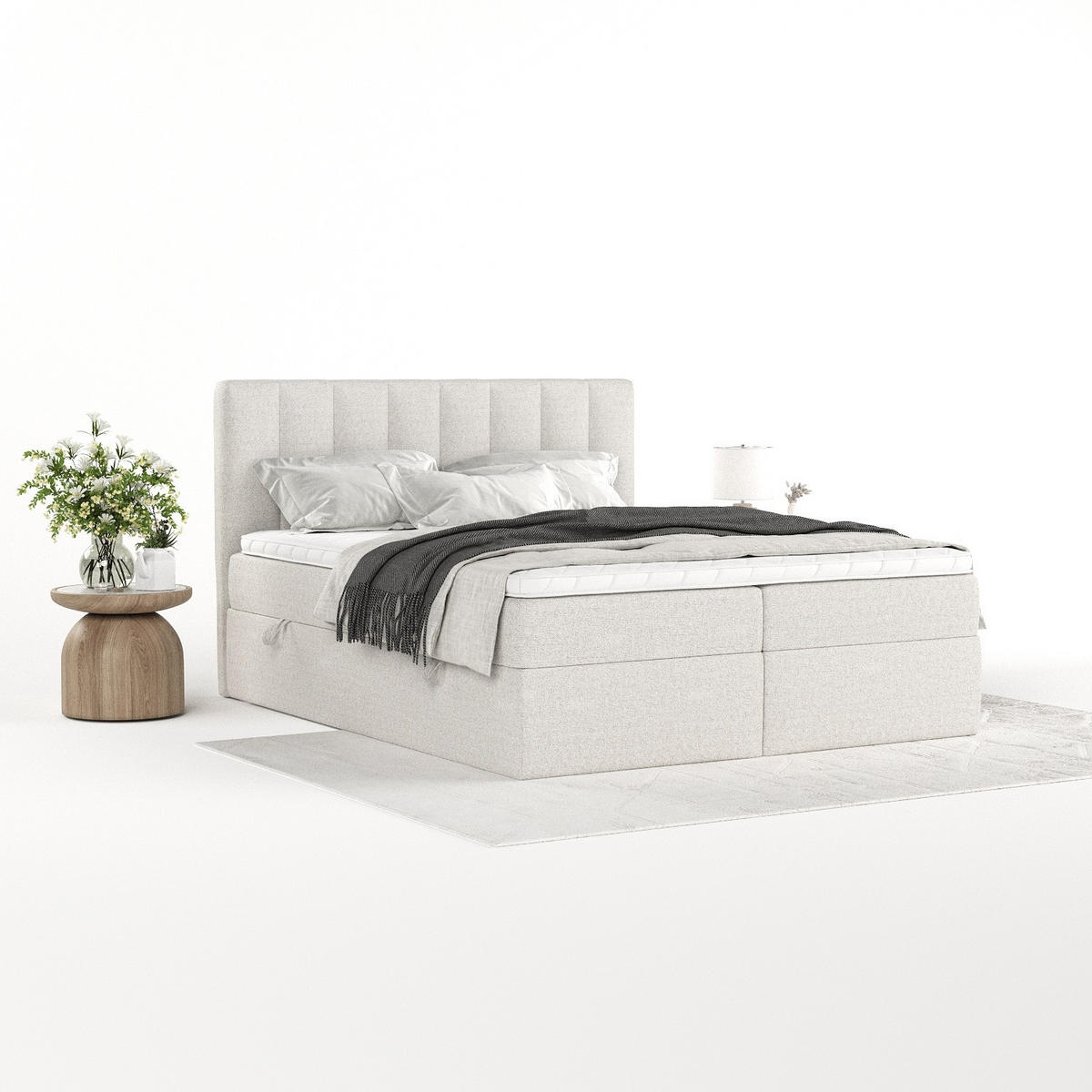 BOXBETT Bari 200/200 cm Hellbeige im Riva Stoff - Sandfarben, Holz/Holzwerkstoff (200/200cm) - AltaBeds