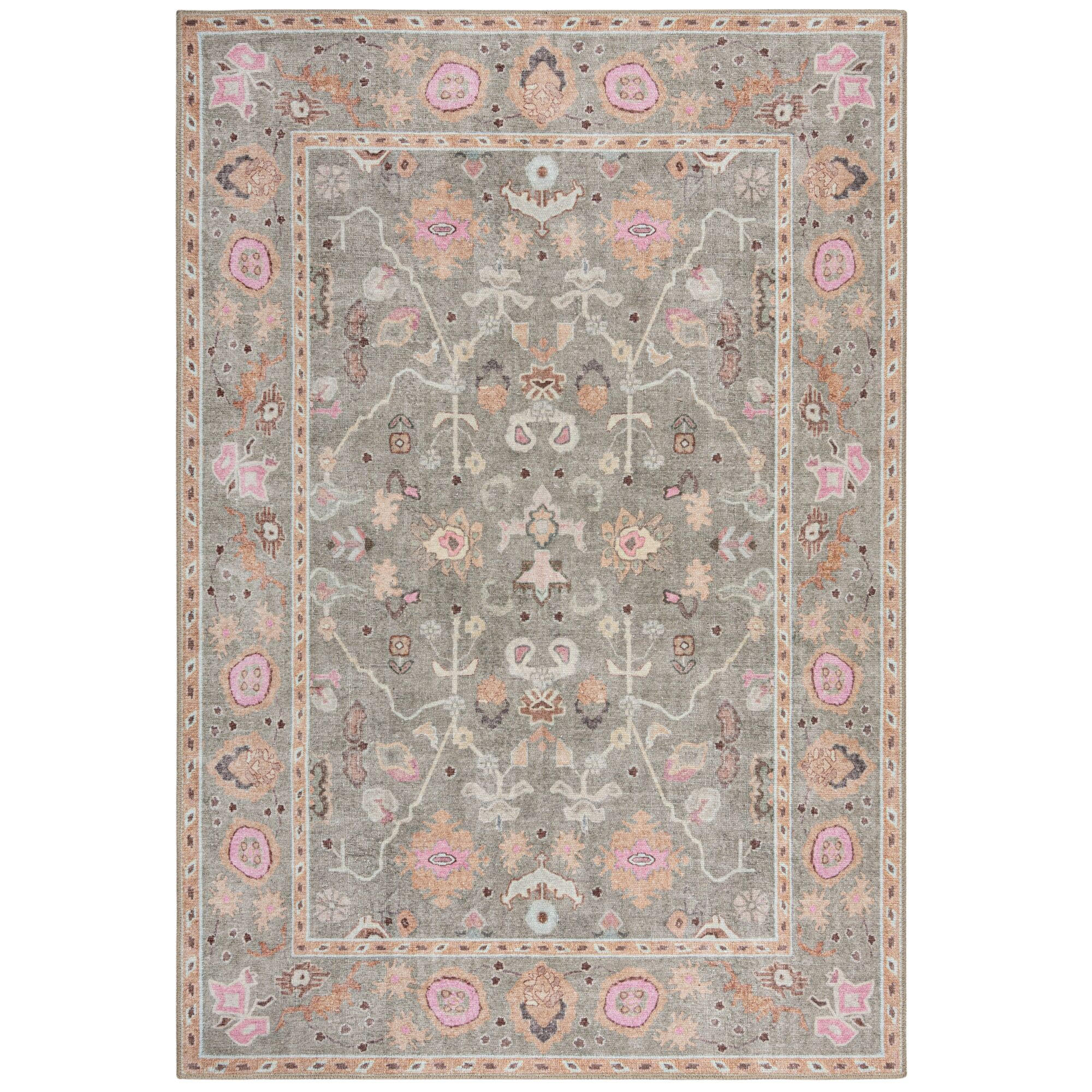 TEPPICH waschbar Floral Muster, Orientalisch, Wohnzimmer schmutzabweisend Multicolor-Rosa Rechteckig 190x290 - Rosa, Textil (190/290cm) - KADIMA DESIGN