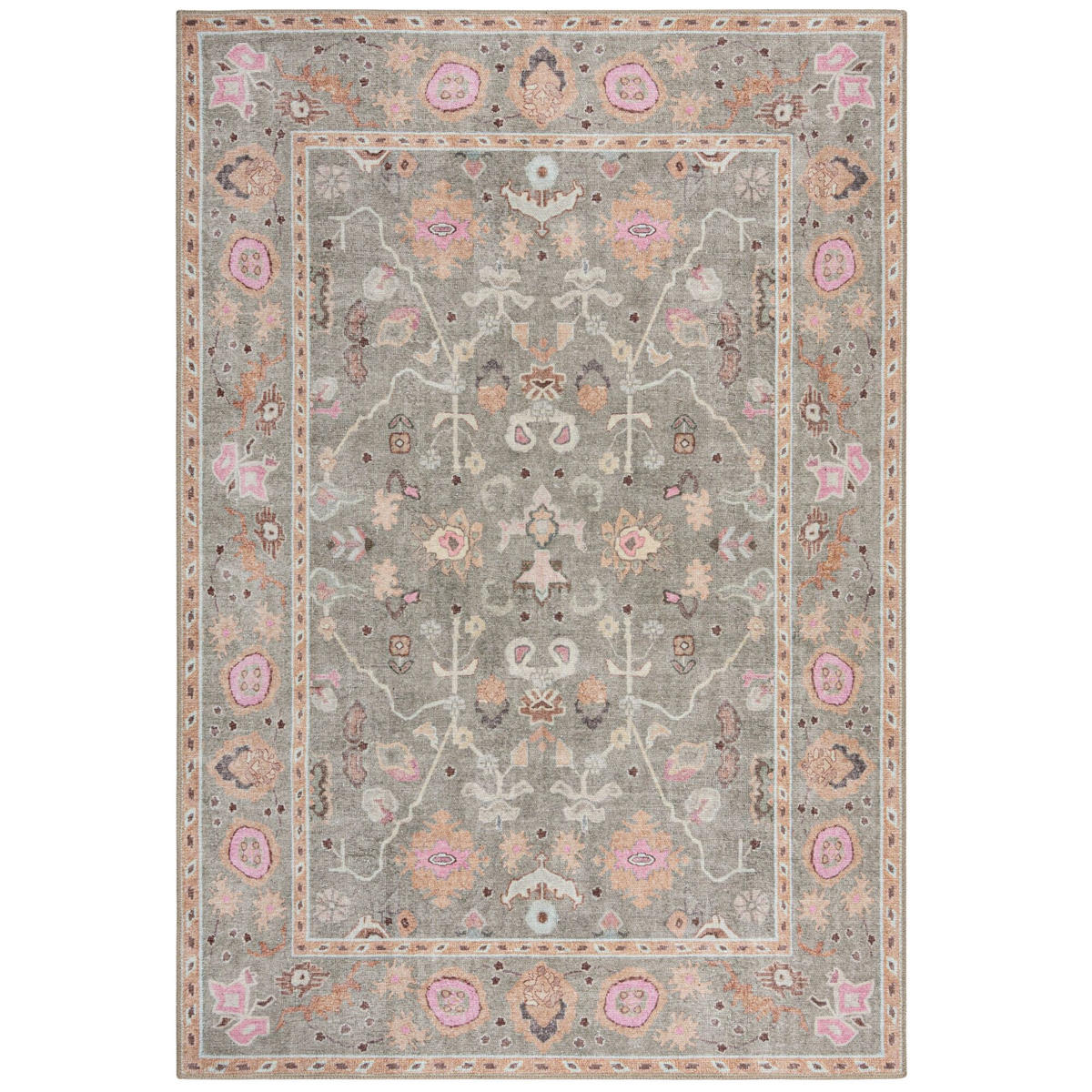 TEPPICH waschbar Floral Muster, Orientalisch, Wohnzimmer schmutzabweisend Multicolor-Rosa Rechteckig 115x170 - Rosa, Textil (115/170cm) - KADIMA DESIGN