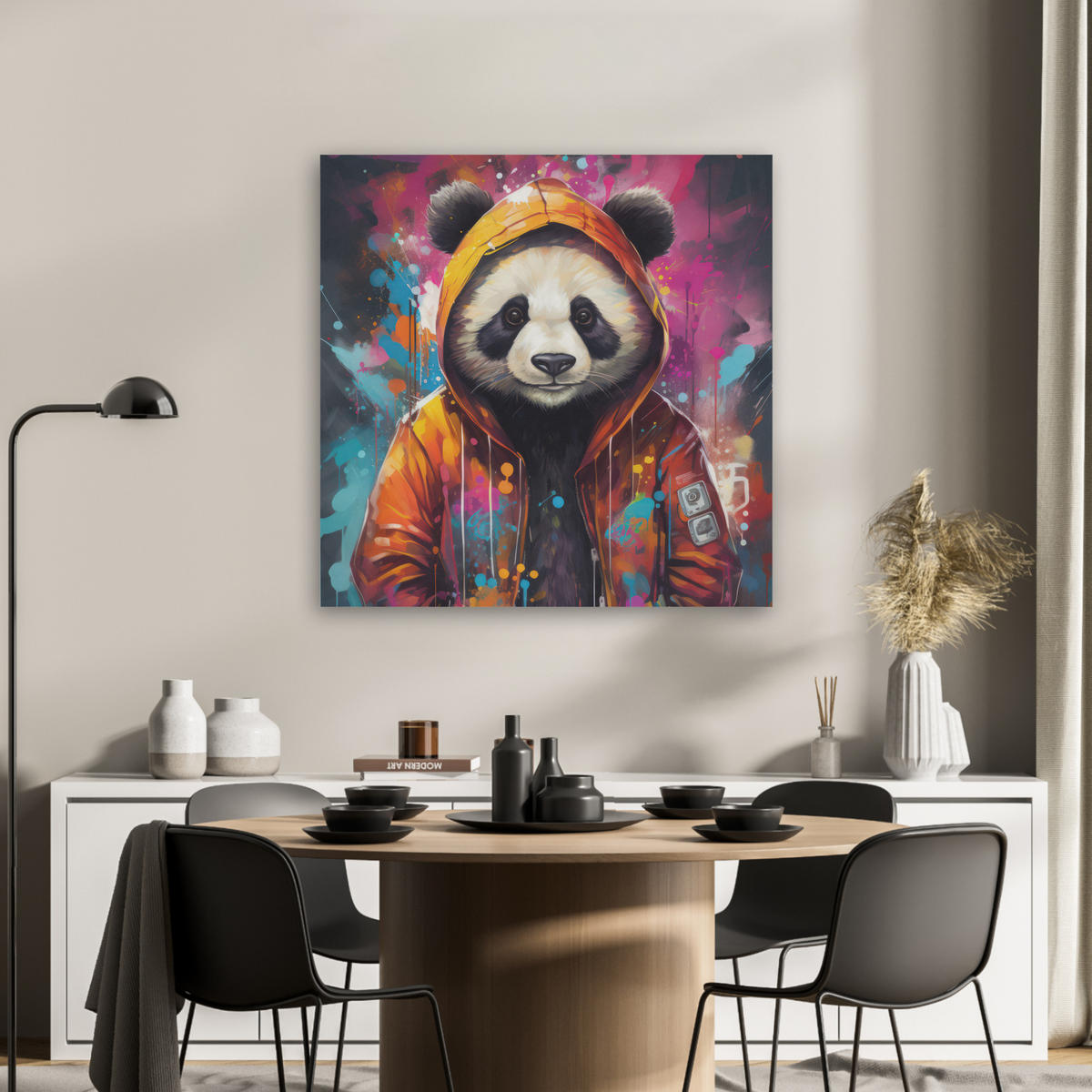 AKUSTIKBILD Panda - Jacke - Graffiti - Orange Akustikpaneele 80x80 cm - Orange, Kunststoff (80/80/0.9cm) - MuchoWow