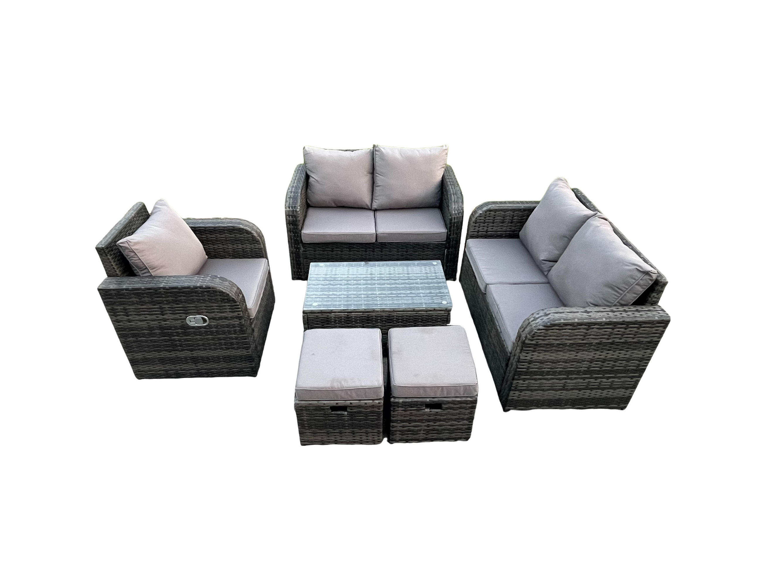 LOUNGESOFA-SET Polyrattan Dunkelgrau 7-Sitzer - Dunkelgrau, Metall - Fimous