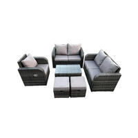 LOUNGESOFA-SET Polyrattan Dunkelgrau 7-Sitzer - Dunkelgrau, Metall - Fimous