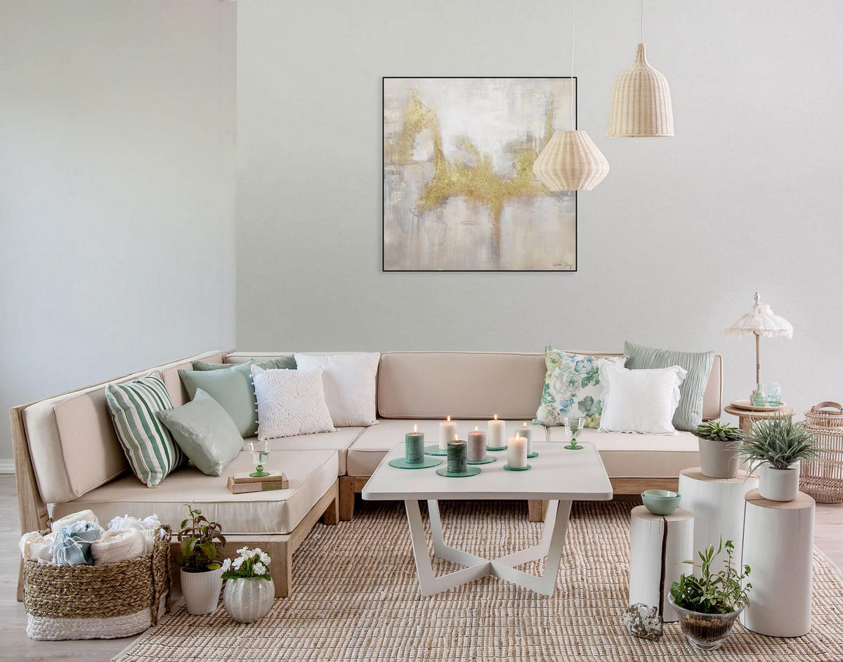 ACRYLBILD HANDGEMALT 80/80 cm - Goldfarben/Grau, Holz/Textil (80/80cm) - KUNSTLOFT