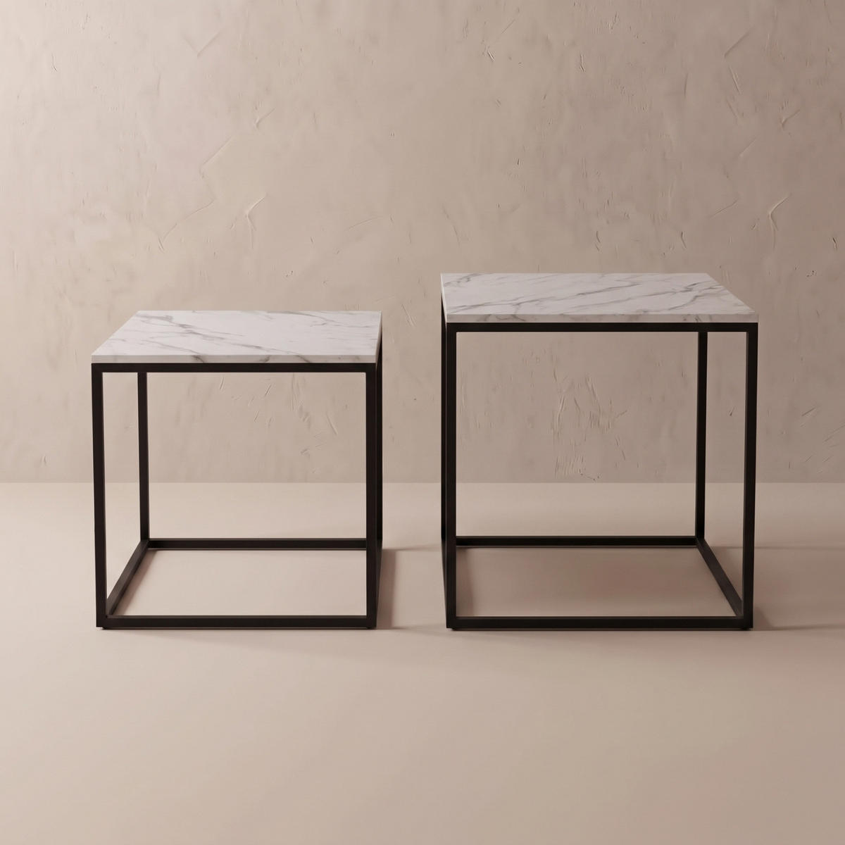 COUCHTISCH 2er-Set quadratisch Schwarz, Weiß - Weiß, Metall (50/50/50.5cm) - SCENA LIVING