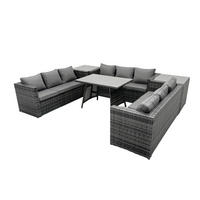 GARTENMÖBELSET mit Esstisch 9-Sitzer Grau - Dunkelgrau/Grau, Glas/Kunststoff - Fimous