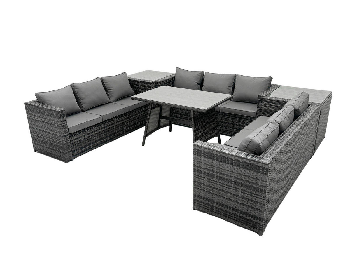 GARTENMÖBELSET mit Esstisch 9-Sitzer Grau - Dunkelgrau/Grau, Glas/Kunststoff - Fimous