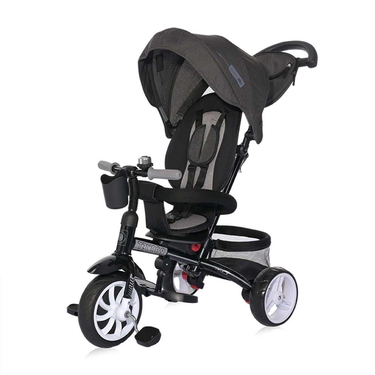DREIRAD LAUFRAD Rocket 4 in 1 schwarz grau Schubstange, Getränkehalter, umbaubar - Schwarz, Metall (104/50/100cm) - Lorelli