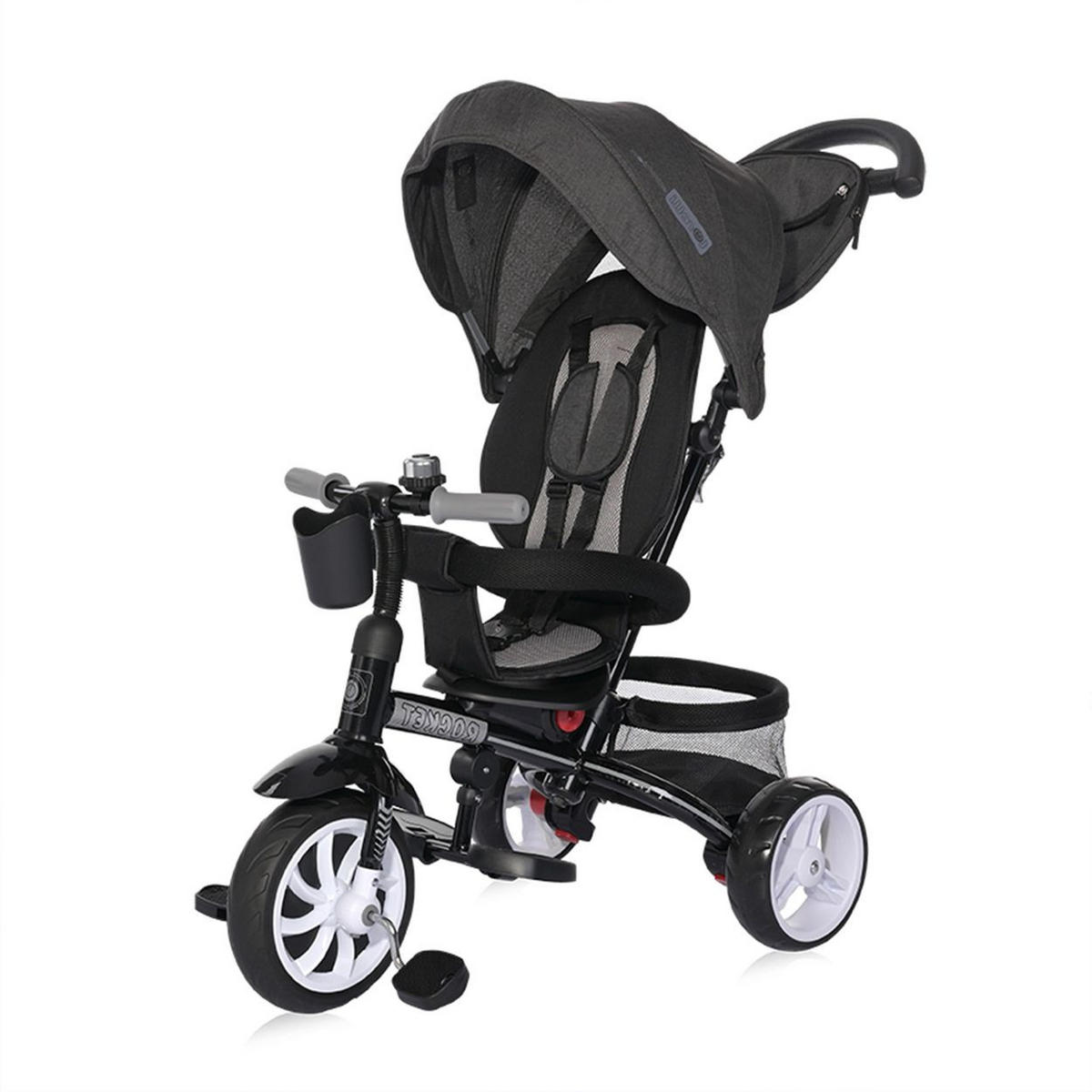 DREIRAD LAUFRAD Rocket 4 in 1 schwarz grau Schubstange, Getränkehalter, umbaubar - Schwarz, Metall (104/50/100cm) - Lorelli