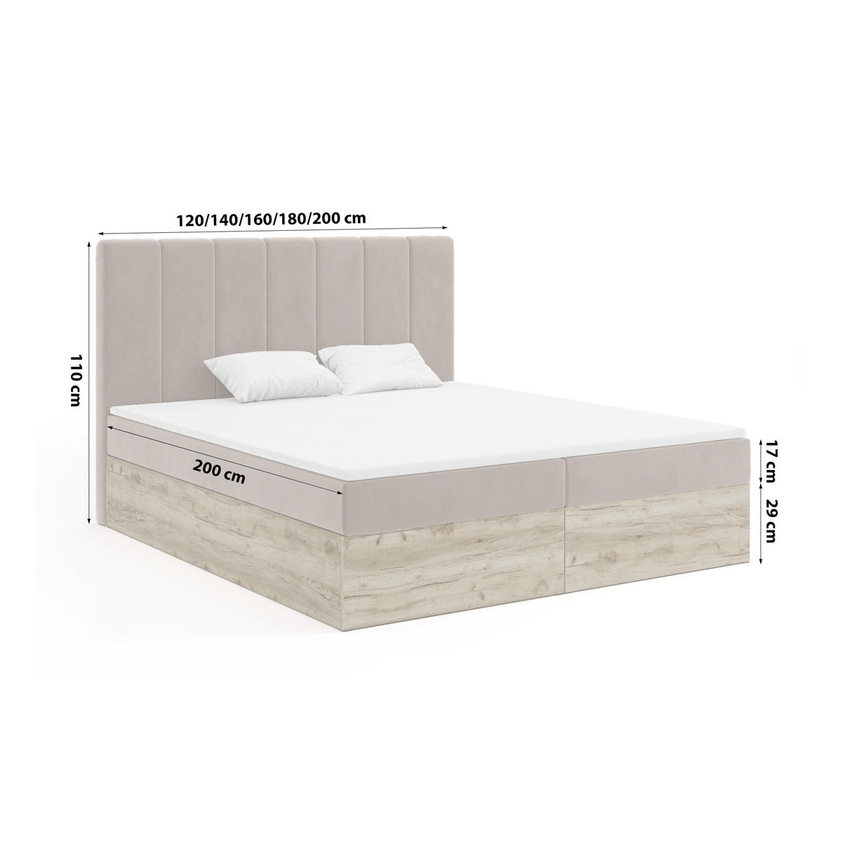 BOXBETT Doppelbett Jessen 140x200 cm Braun - Braun, Textil (140/200cm) - Fedve