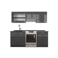 KÜCHENZEILE R-Line Anthrazit Hochglanz/Anthrazit 200 cm , AP Anthrazit - Schwarz Hochglanz/Anthrazit, Holzwerkstoff (200/81.6/60cm) - Vicco