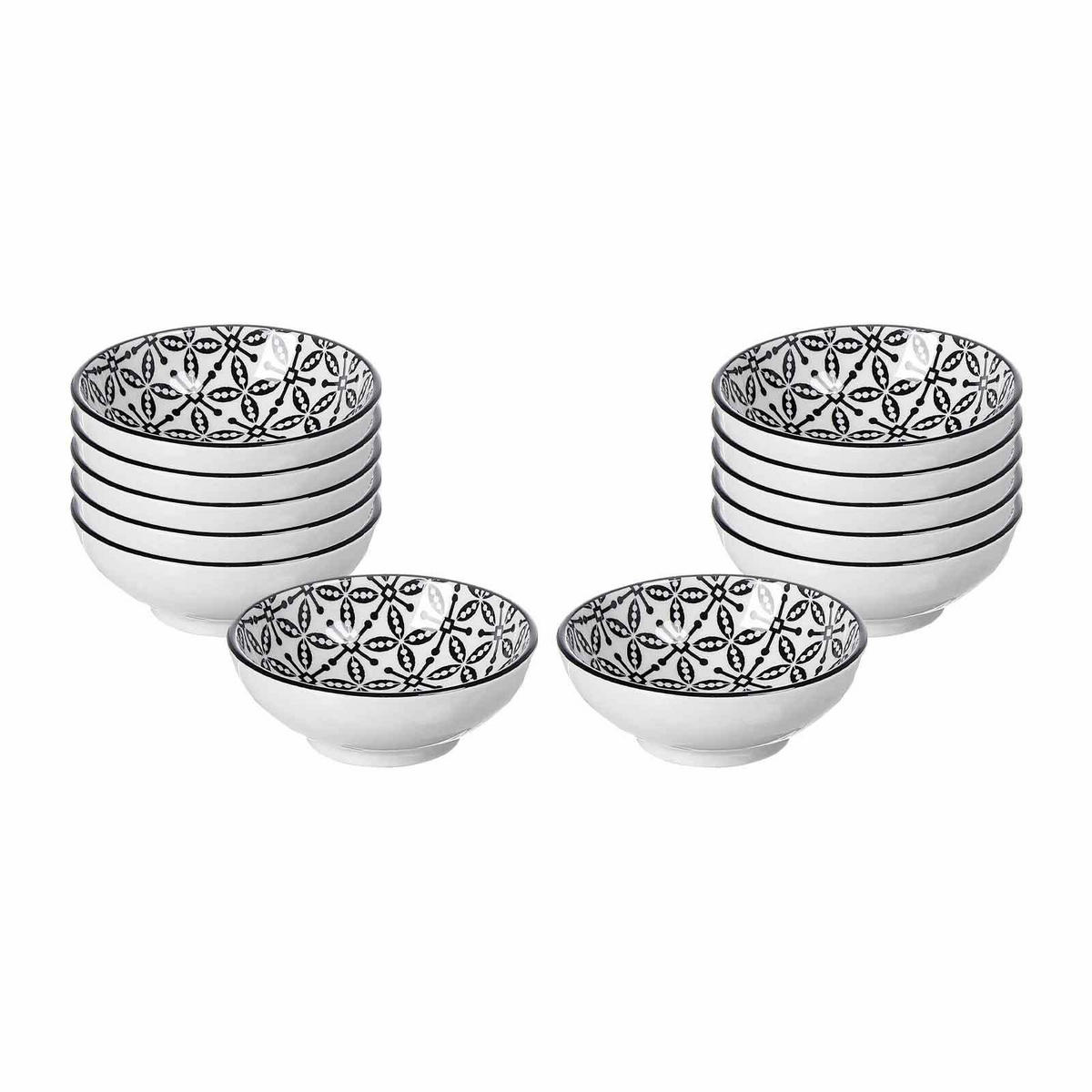 DIPSCHALEN Takeo Leaves schwarz-weiß ø 8 cm 12er Set - Schwarz/Weiß, Keramik (8cm) - Ritzenhoff Breker