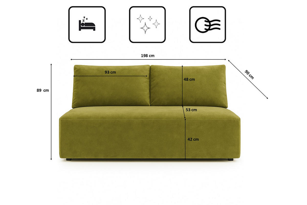 SCHLAFSOFA mit Bettkasten DUO, Stoff Salvador, Olive - Olivgrün, Holz (198/89/90cm) - Kaiser Möbel