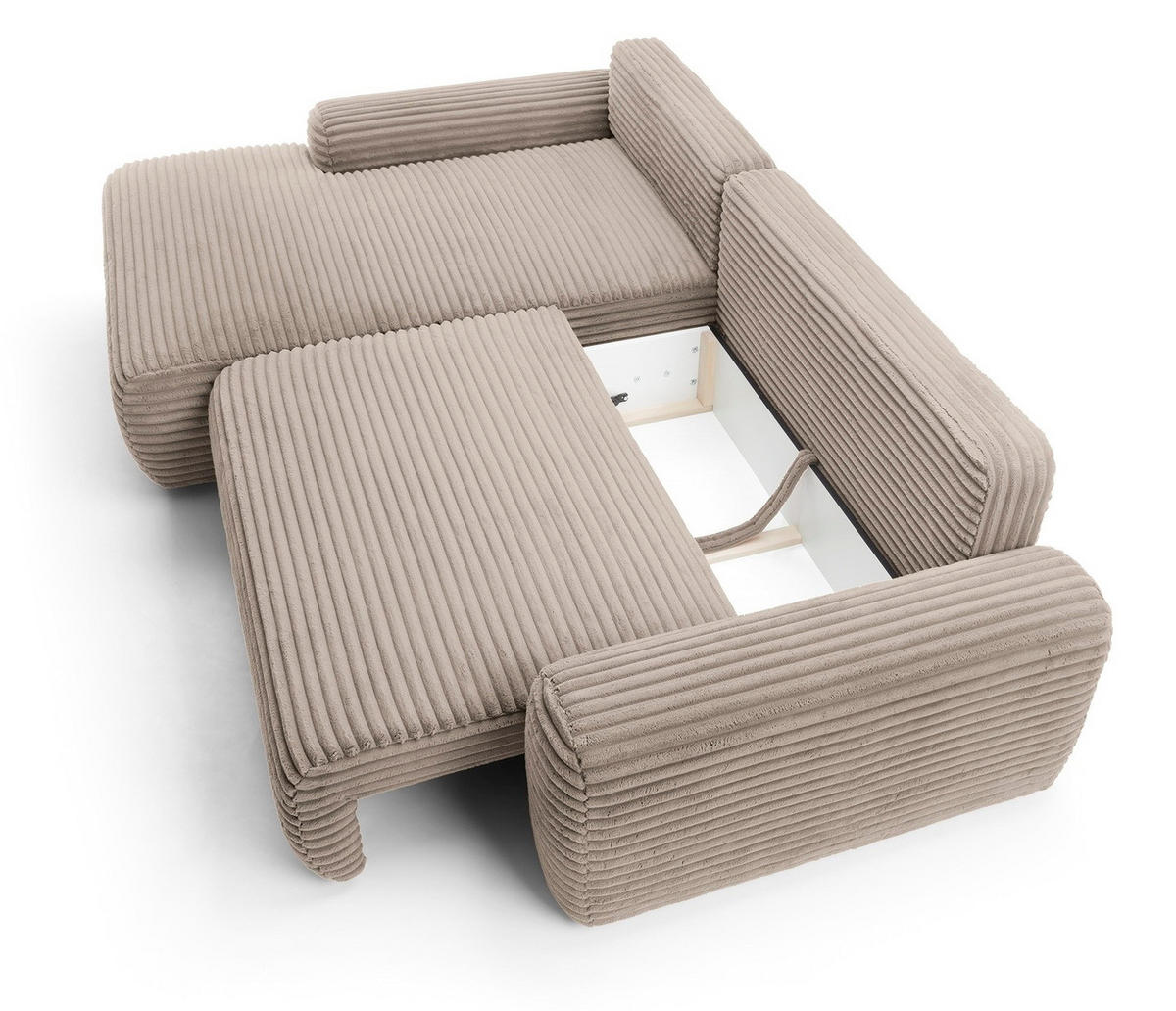 ECKSOFA 260 cm Cantara mit Cordstoff, Bettkasten, Links, Hellbraun - Hellbraun, Holz (264/162cm) - Emporius