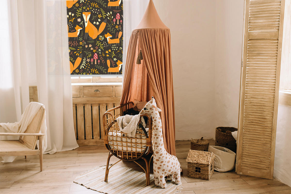 VNÚTORNÁ roleta - okenná roleta - roleta - 100x140 cm - Líšky a rastliny - oranžová, plast (100/140/0.5cm) - TULUP