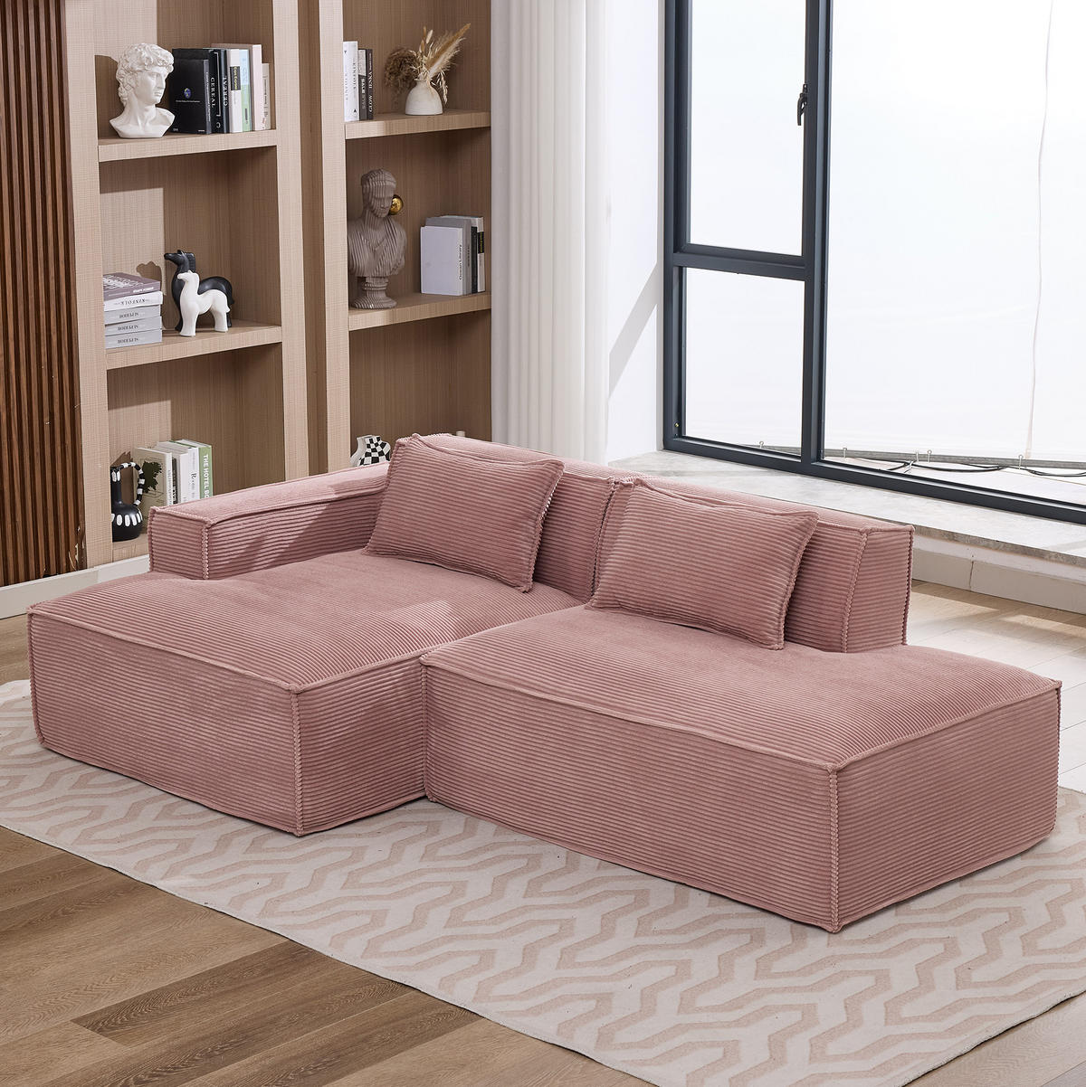 SOFA kompakt 235 cm Polyester Baby Pink - Pink, Textil (129/235cm) - Meubliv