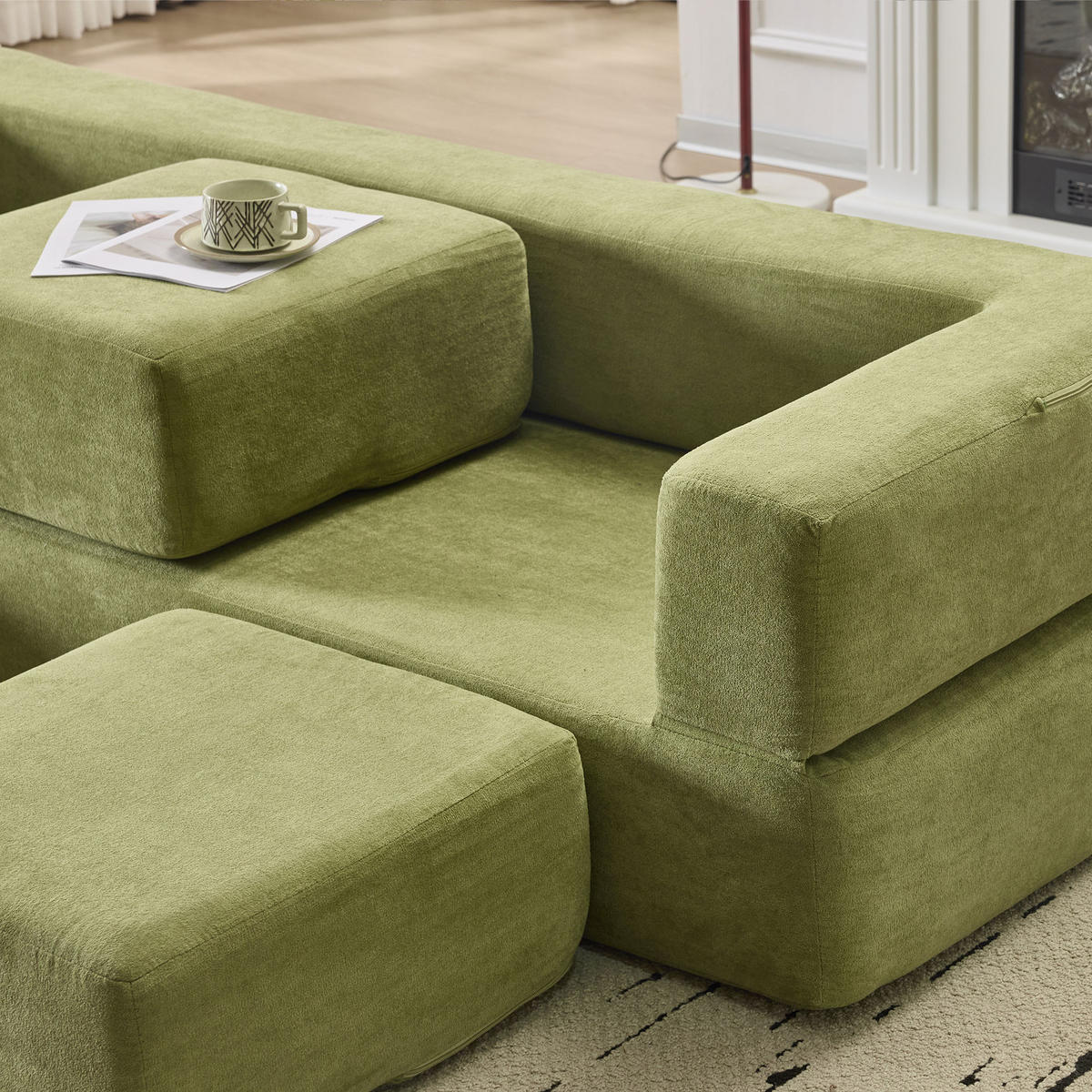 SCHLAFSOFA DE-34995 modular mit Schlaffunktion Grün - Grün, Textil (75.5/50/201cm) - ComfortXL