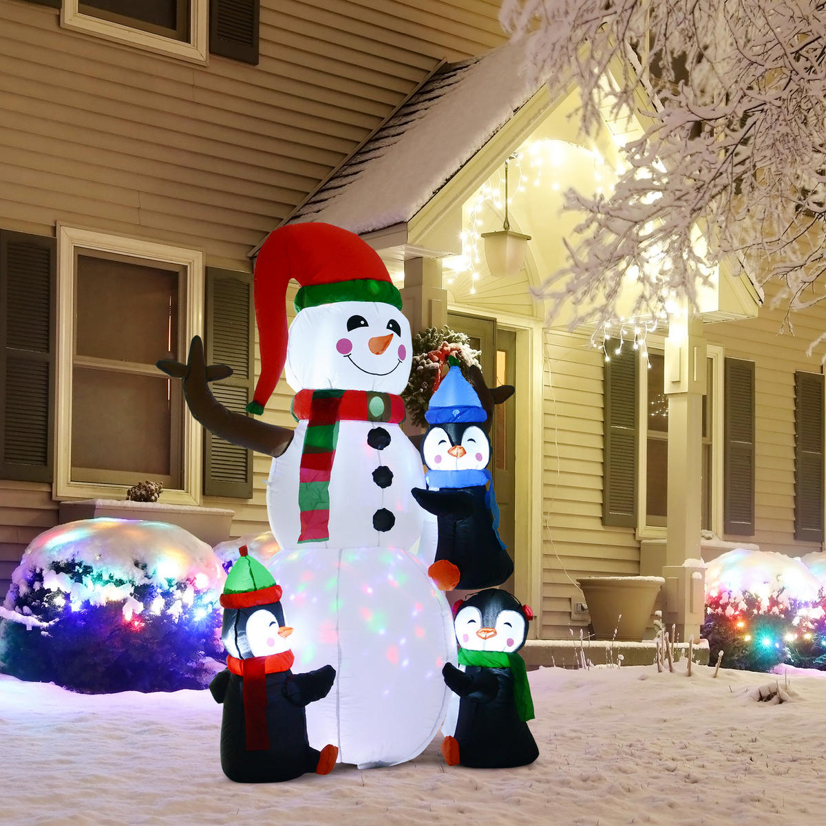 AUFBLASBARER Schneemann, Polyester, Mehrfarbig - Multicolor, Kunststoff (70/180/140cm) - HOMCOM